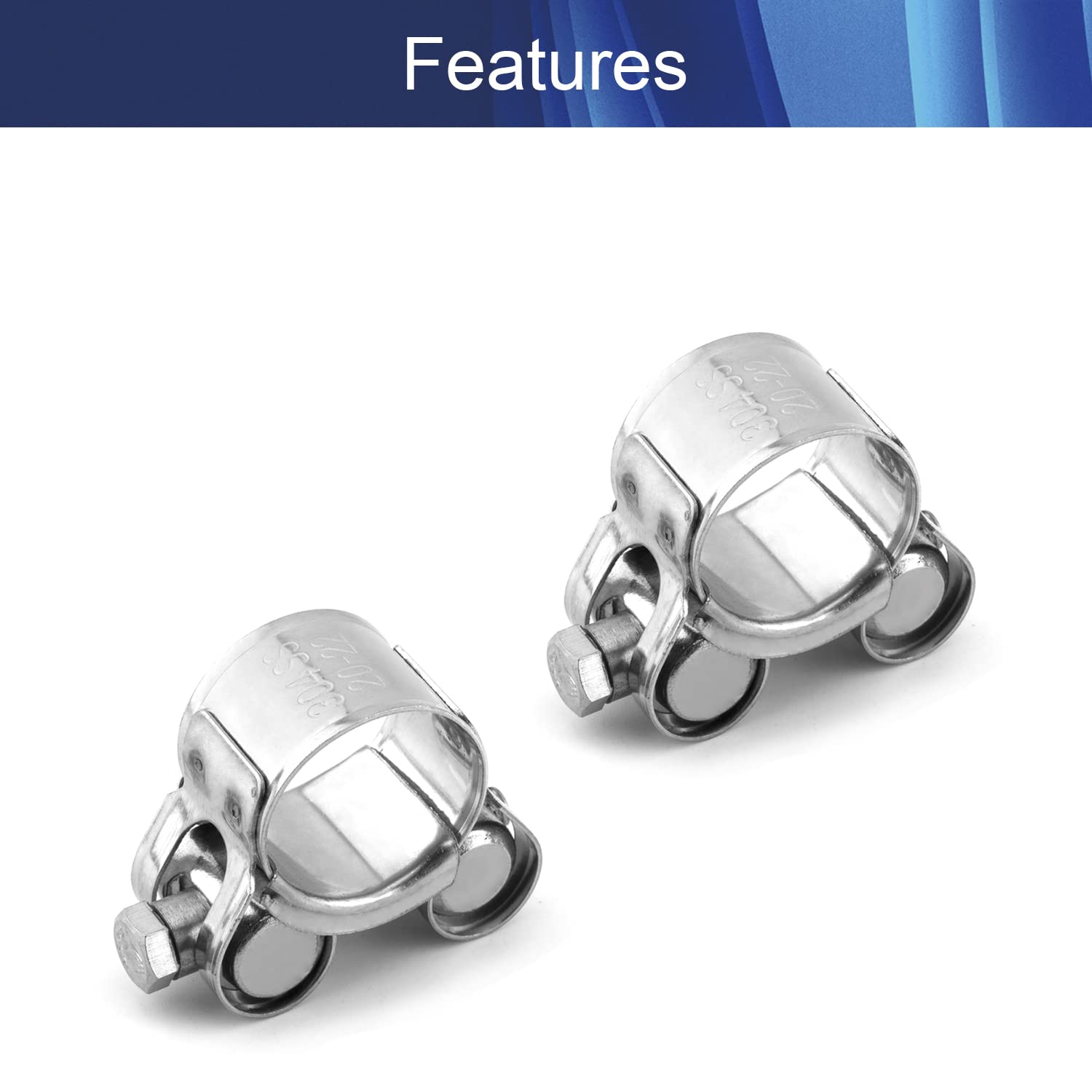 Stainless Steel T-Bolt Hose Clamp 20-22mm (2 Pack) - Heavy Duty Fuel Line Clamps for Automotive, Marine & Industrial Applications - Perfect for Fuel Pumps, Filters & Plumbing Systems