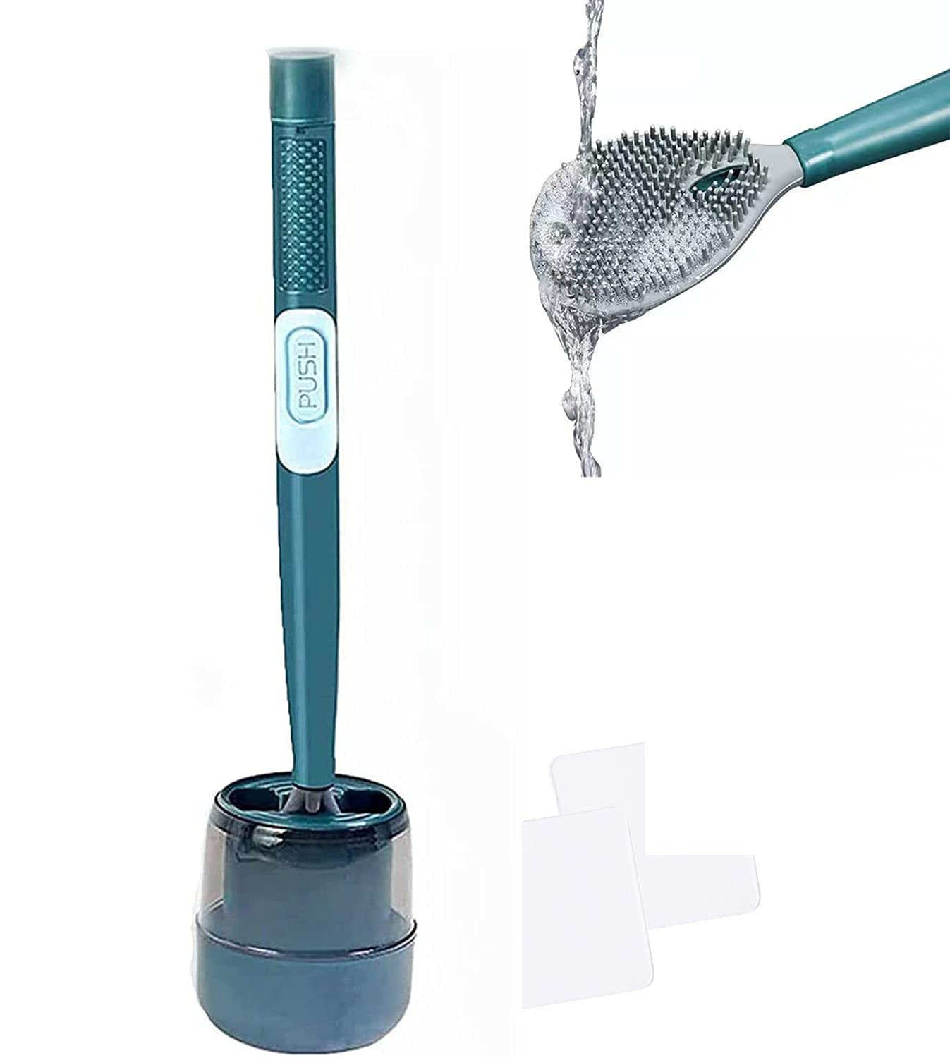 Long Handle Silicone Toilet Brush Set with Holder - Punch-Free Wall Hanging Design, Hydraulic Liquid Tongue Technology for 360° No Dead Angle Cleaning (Green) - Perfect for Bathroom, Toilet, and Household Cleaning