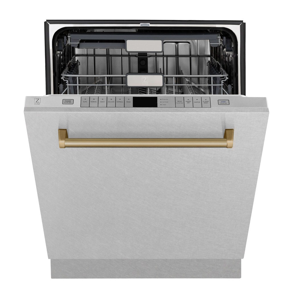 ZLINE Autograph Edition 24-inch Monument Series Dishwasher - 3rd Rack, Top Touch Control, Tall Tub Design with Satin Stainless Steel Panel & Champagne Bronze Handle, Ultra Quiet 45dBa (DWMTZ SN 24 CB) - Perfect for Modern Kitchens, Open Concept Homes, and Luxury Apartment Living
