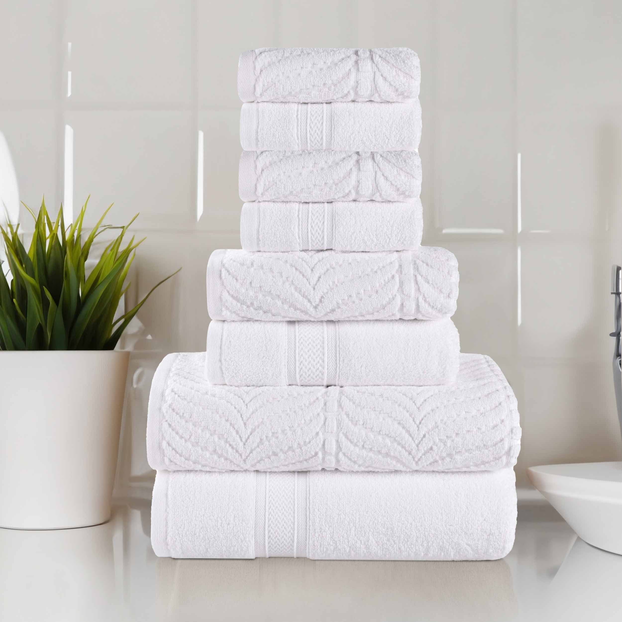 Premium Zero Twist Cotton 8-Piece Towel Set - Solid & Jacquard Chevron Design for Bath, Spa, and Luxury Home Decor