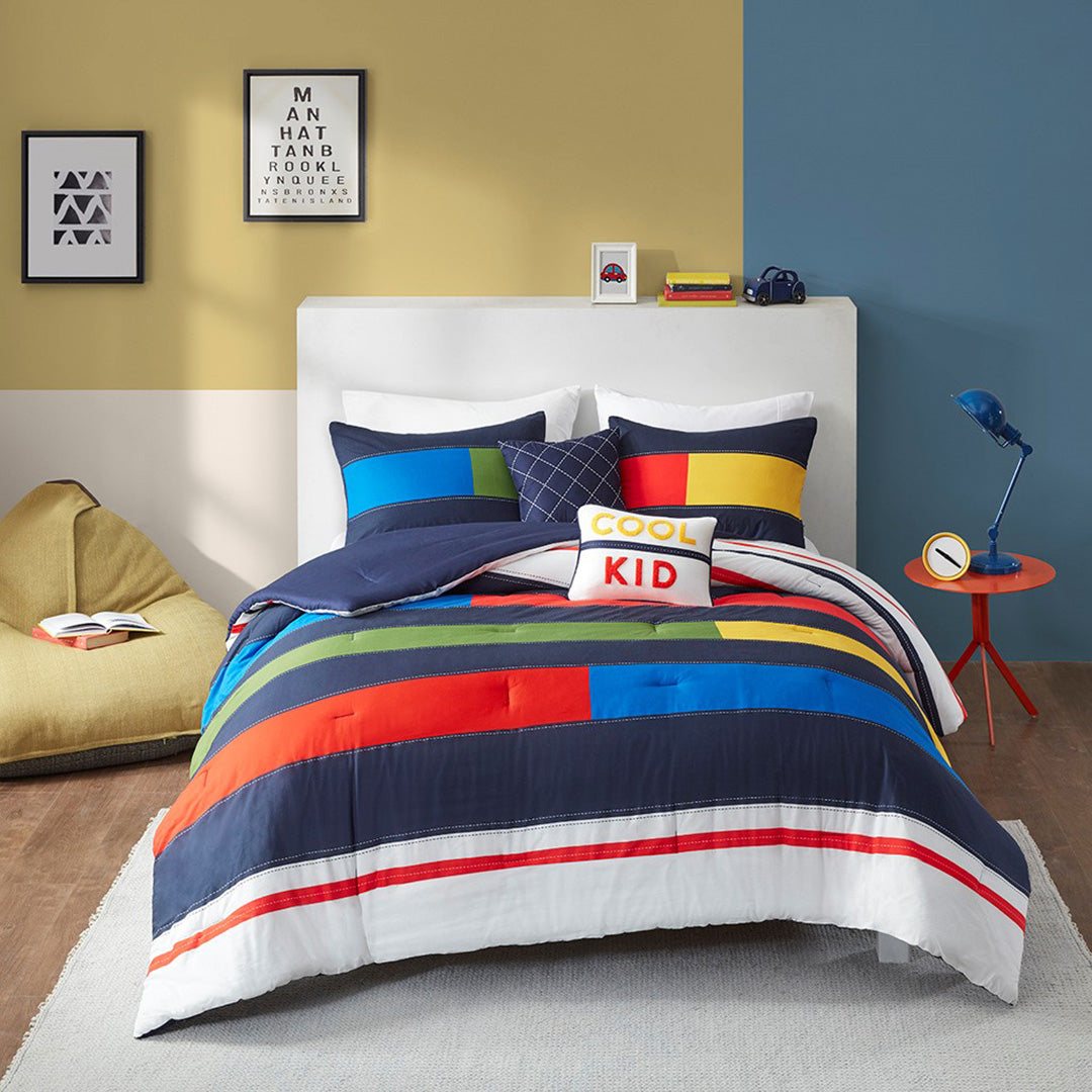 Morris Stripe Comforter Set - Queen Size Bedding with Matching Pillowcases - Soft & Breathable Cotton for Cozy Bedroom Decor | Perfect for Guest Rooms, Master Bedrooms & Dorm Essentials