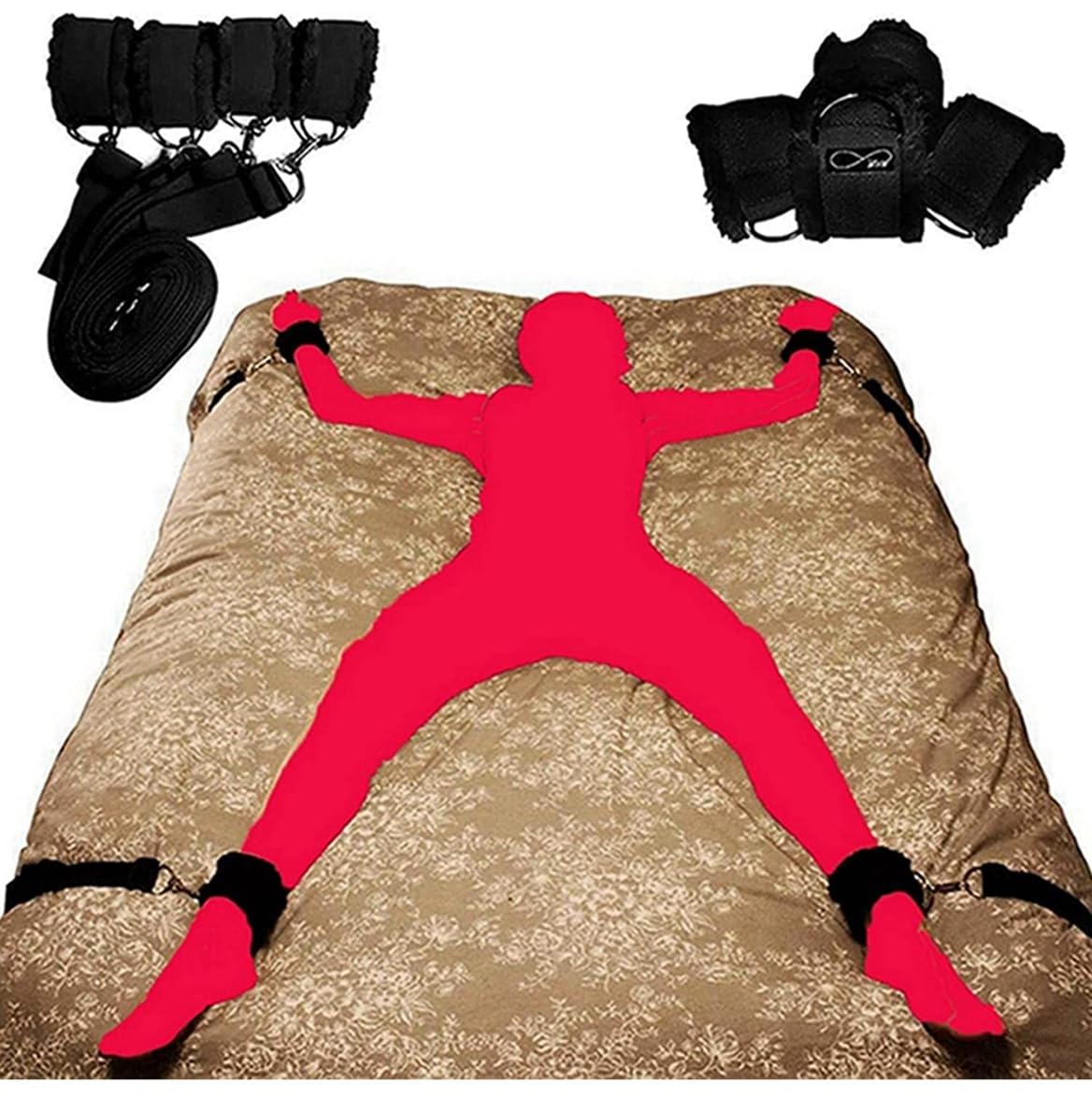 Adjustable Under Bed Restraints Kit - Bondage Straps & Handcuffs for Couples (King/Queen Size) | Sexy Bedroom Toys for Adults | Perfect for Spicing Up Your Love Life & BDSM Play