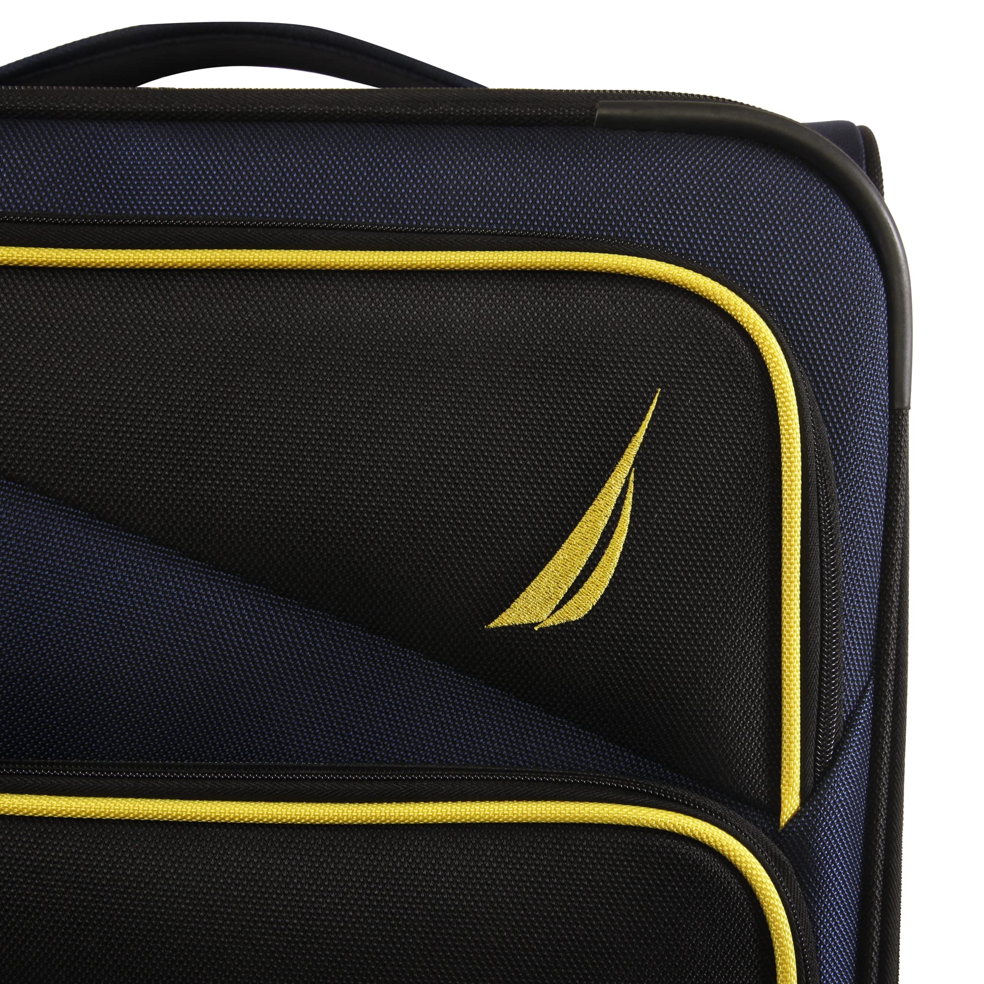 NAUTICA Emry 2-Piece Softside Luggage Set in Navy & Yellow | Lightweight Spinner Suitcase for Travel, Business Trips & Weekend Getaways