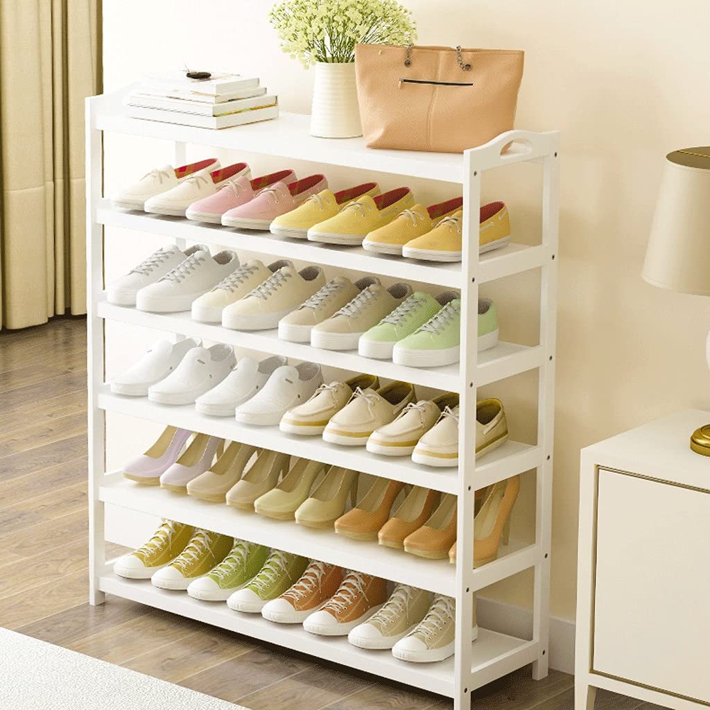 Premium 5-Tier Expandable Bamboo Shoe Rack - Holds 16 Pairs of Shoes - Space-Saving Storage Organizer for Living Room, Bedroom, Garage & Entryway - White (27.6 Inches) - Perfect for Small Spaces & Shoe Lovers