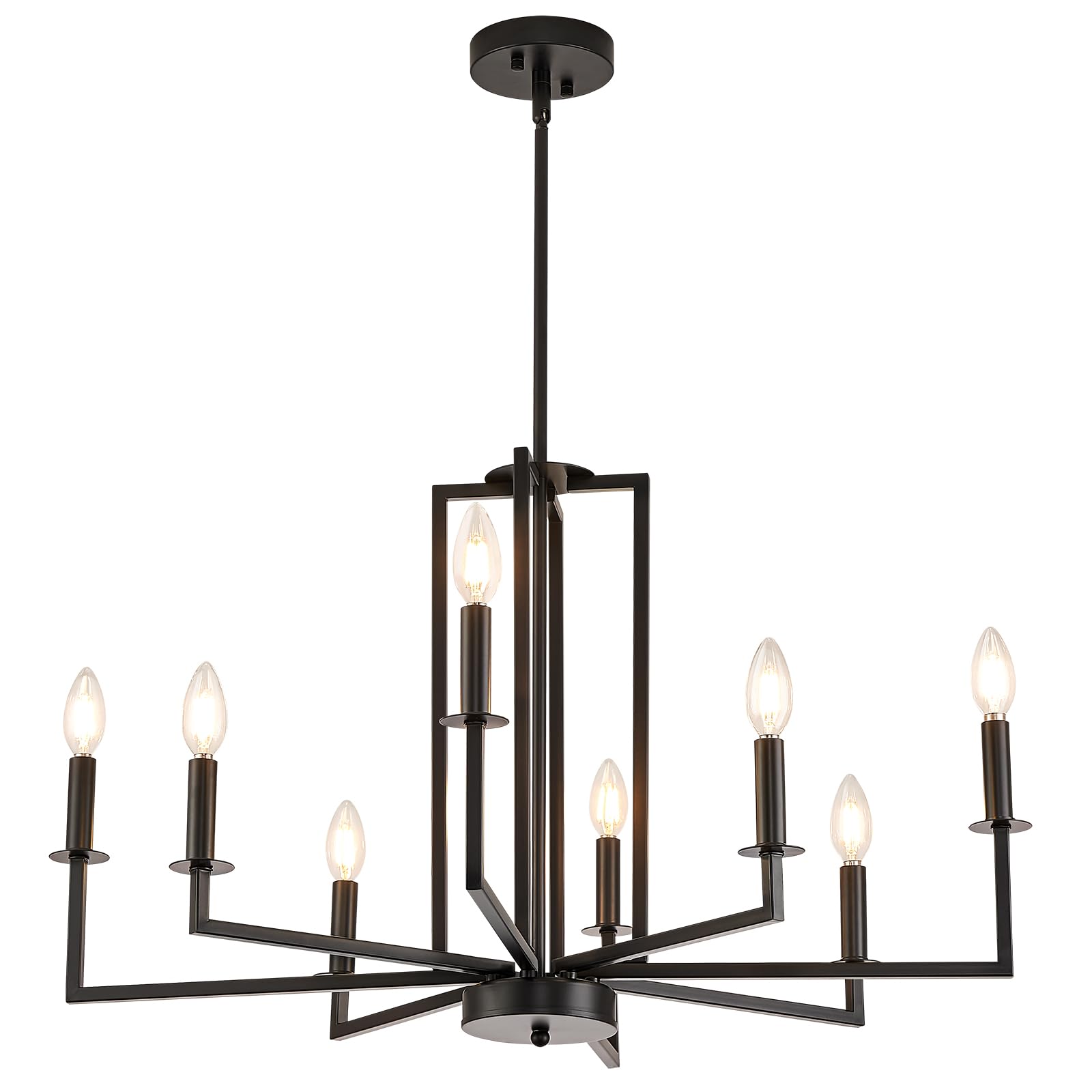 Modern Farmhouse Chandelier Black - 8-Light Rustic Dining Room Chandelier with Metal Finish for Kitchen, Living Room, Bedroom, Entryway & Staircase - Perfect for Farmhouse, Industrial & Vintage Home Decor