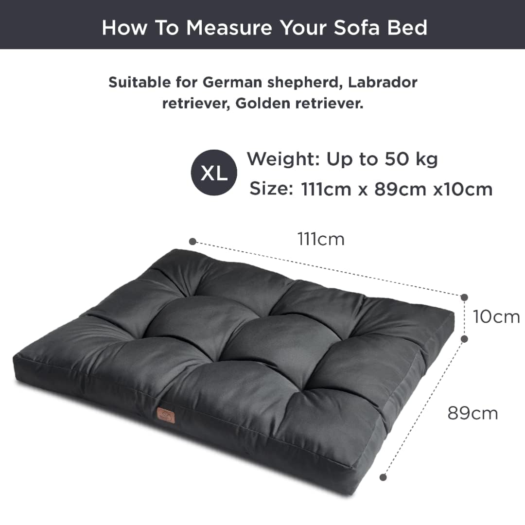Bedsure Waterproof Dog Bed Extra Large - Washable XXL Dog Mattress for Large Dogs with Durable Oxford Fabric, Water Resistant Flat Pet Pillow for Dog Crate & Kennel, Black XL Dog Bed (111x89x10cm) - Perfect for Indoor, Outdoor & Travel Use