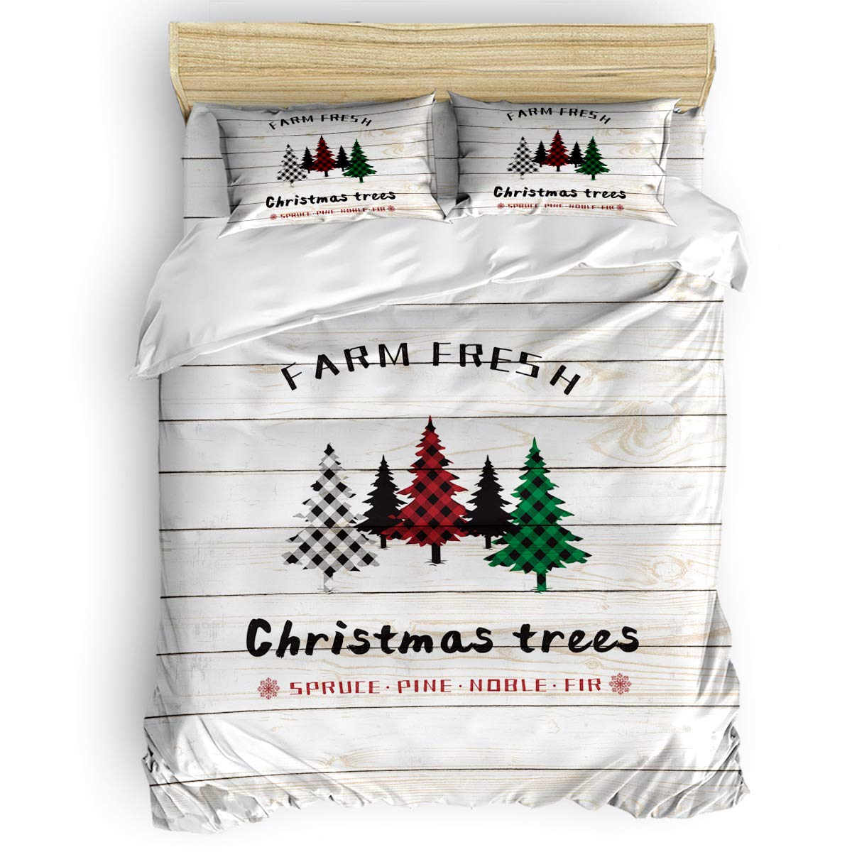 4Pcs Christmas Duvet Cover Set Full Size - Farmhouse Plaid Xmas Tree Design, Zipper Closure Bedding Set for Holiday Home Decor | Cozy Winter Bedroom Upgrade