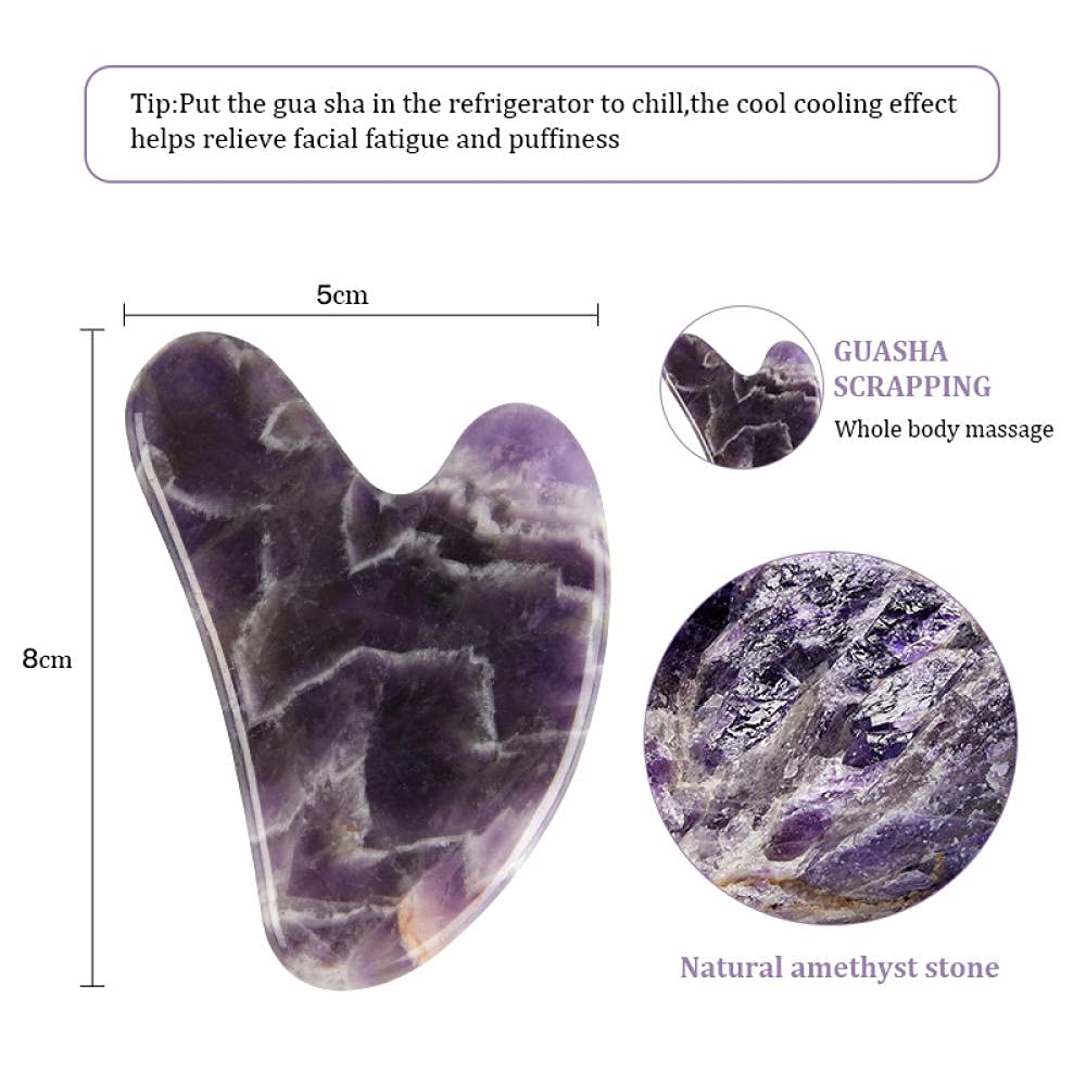 Natural Quartz Rose Amethyst & Jade Gua Sha Massage Tool - Anti-Wrinkle Facial Scraper for Skin Tightening, Neck & Face Care | Perfect for Home Spa & Self-Care Routine