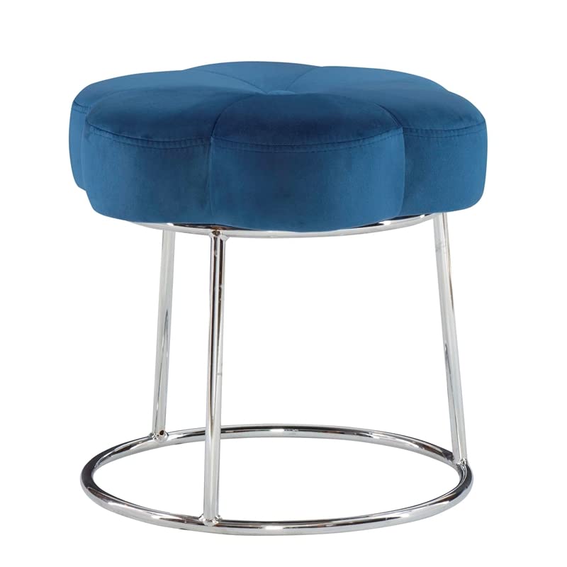 Linon Siena Navy Blue Metal Upholstered Accent Vanity Stool - Elegant Makeup Seat for Bedroom, Dressing Table & Vanity Area