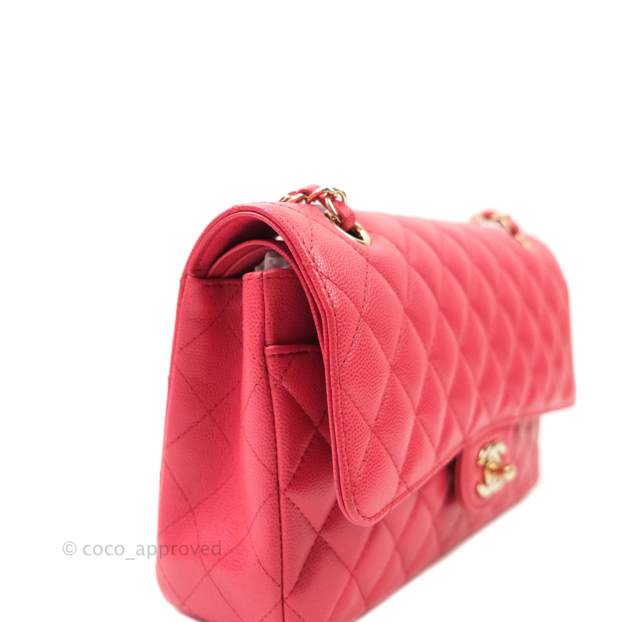 Chanel Classic Medium Double Flap Bag in Dark Pink Caviar Leather with Gold Hardware - Luxury Handbag for Women, Perfect for Parties, Weddings & Everyday Elegance