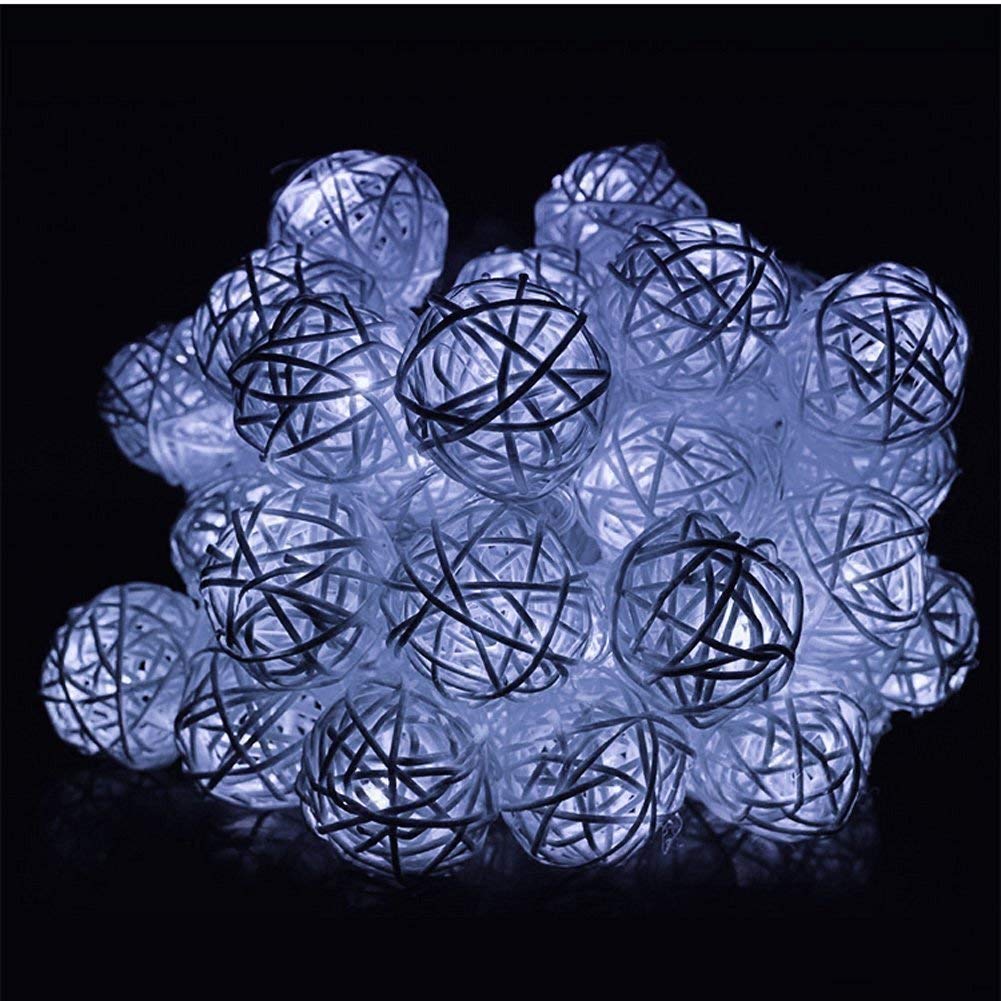 Solar Powered Fairy String Lights - 20FT 30LED Waterproof Rattan Ball Lights for Outdoor Garden, Indoor Christmas Party Decor | Perfect for Patio, Wedding, Backyard, Holiday & Home Decoration (White)