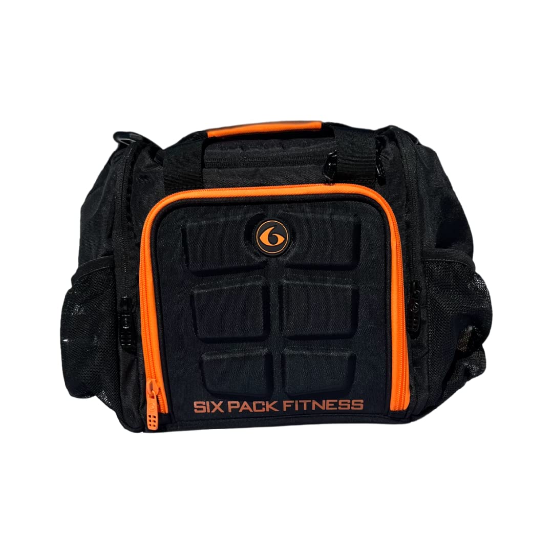 6 Pack Fitness Innovator Mini Meal Prep Management System (Black/Orange) - Perfect for Meal Planning, Portion Control & Healthy Eating On The Go