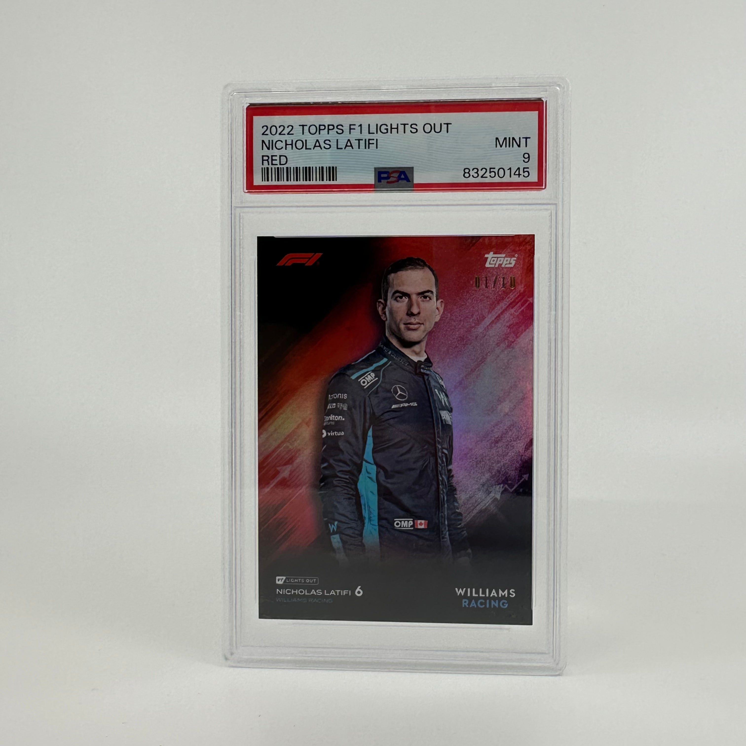 PSA 9 Graded 2021 Nicholas Latifi Red Formula 1 Trading Card - Perfect for F1 Collectors, Sports Memorabilia Enthusiasts, and Racing Fans Display