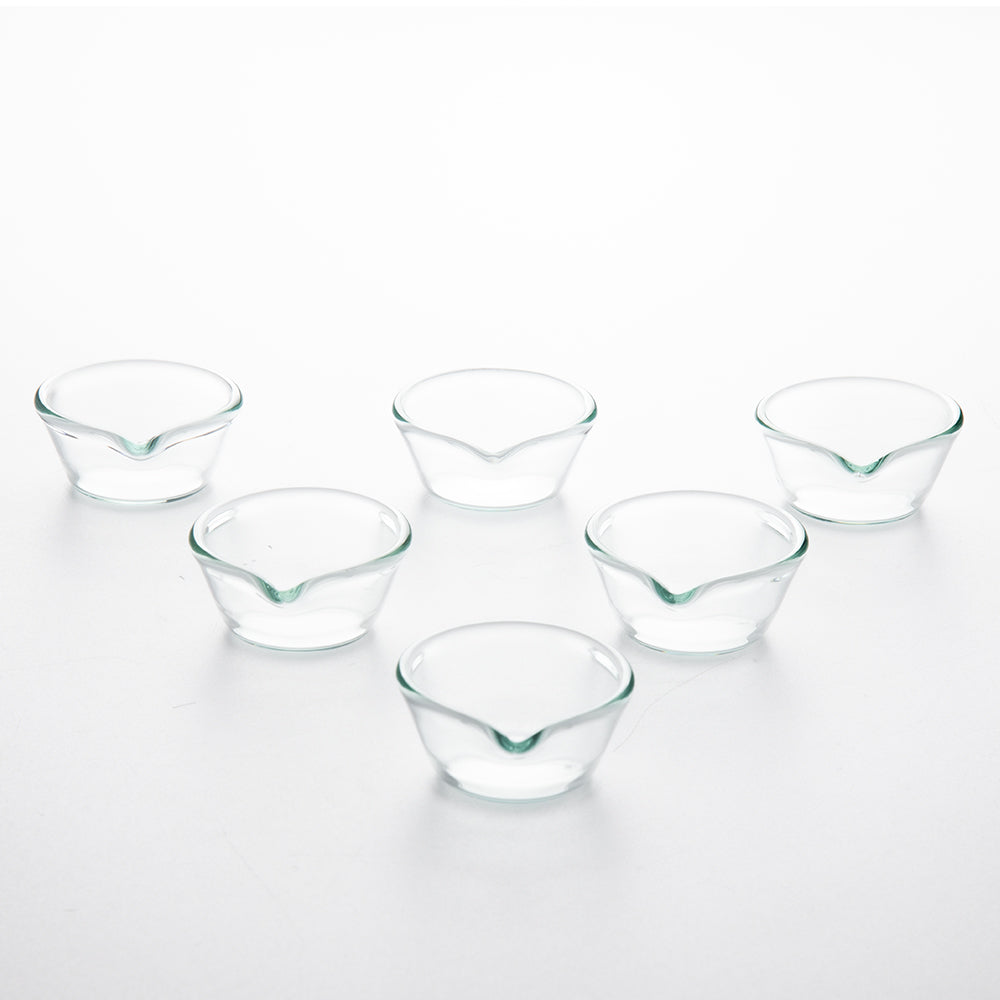 Borosil Glass Diya Set of 6 - Handmade Indian Tea Light Candle Holders for Home Decor, Pooja, Wedding & Festival Celebrations