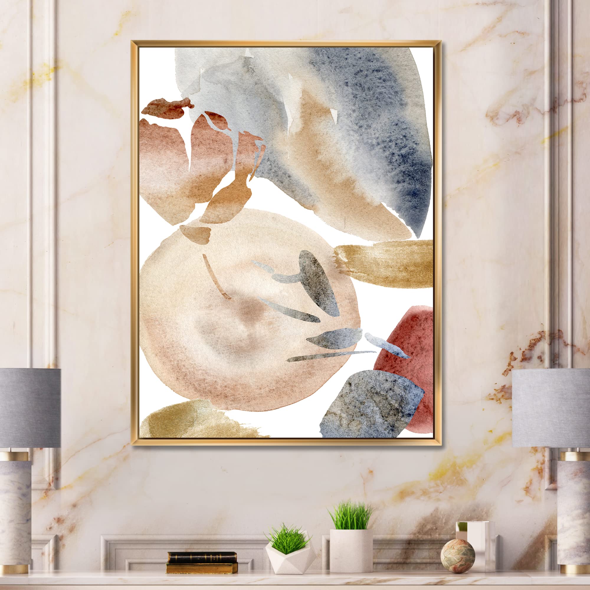 Abstract Pastel Wall Art with Red, Pink, Beige & Gold Spots - Modern Framed Canvas Print for Living Room, Bedroom & Office Decor
