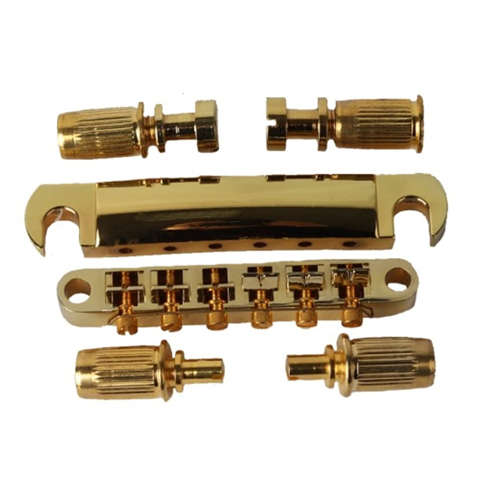 6-String Electric Guitar Bridge Saddle Set - Tune-O-Matic Bridge & Tailpiece with Posts for LP Style Guitars (Gold) - Perfect for Guitar Upgrades & Repairs