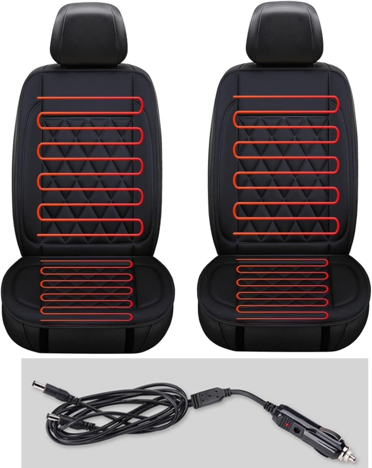 2 Pcs Heated Seat Cushion with Back Support - Comfortable Car Seat Cover for Office Chair & Home Use - Black (Perfect for Long Drives & Desk Work)