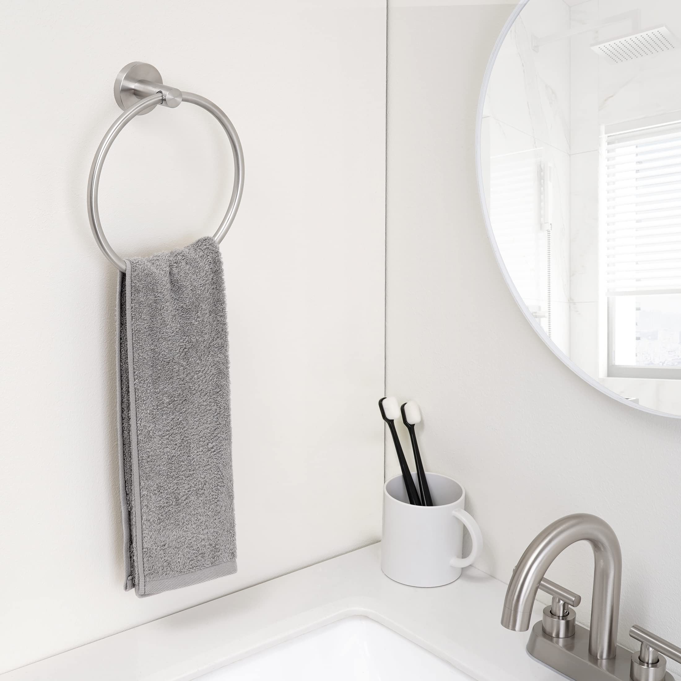 KES Stainless Steel Towel Ring for Bathroom - Wall Mount Hand Towel Holder with Brushed Finish (SUS304, Round Design A2180DG-2) - Perfect for Bathrooms, Kitchens & Powder Rooms