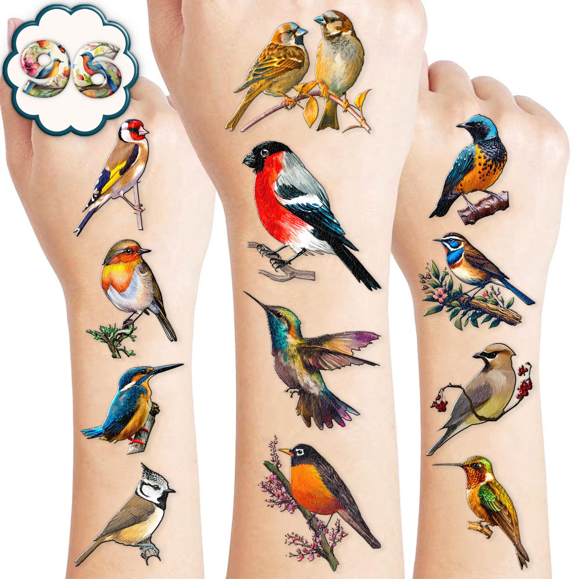 96 PCS Small Rainforest Bird Temporary Tattoos - Hummingbird & Tropical Bird Stickers for Kids, Birthday Party Favors, Hawaiian Summer Decorations, School Prizes & Rewards | Perfect for Themed Parties, Classroom Activities, Summer Camp Gifts & DIY Crafts