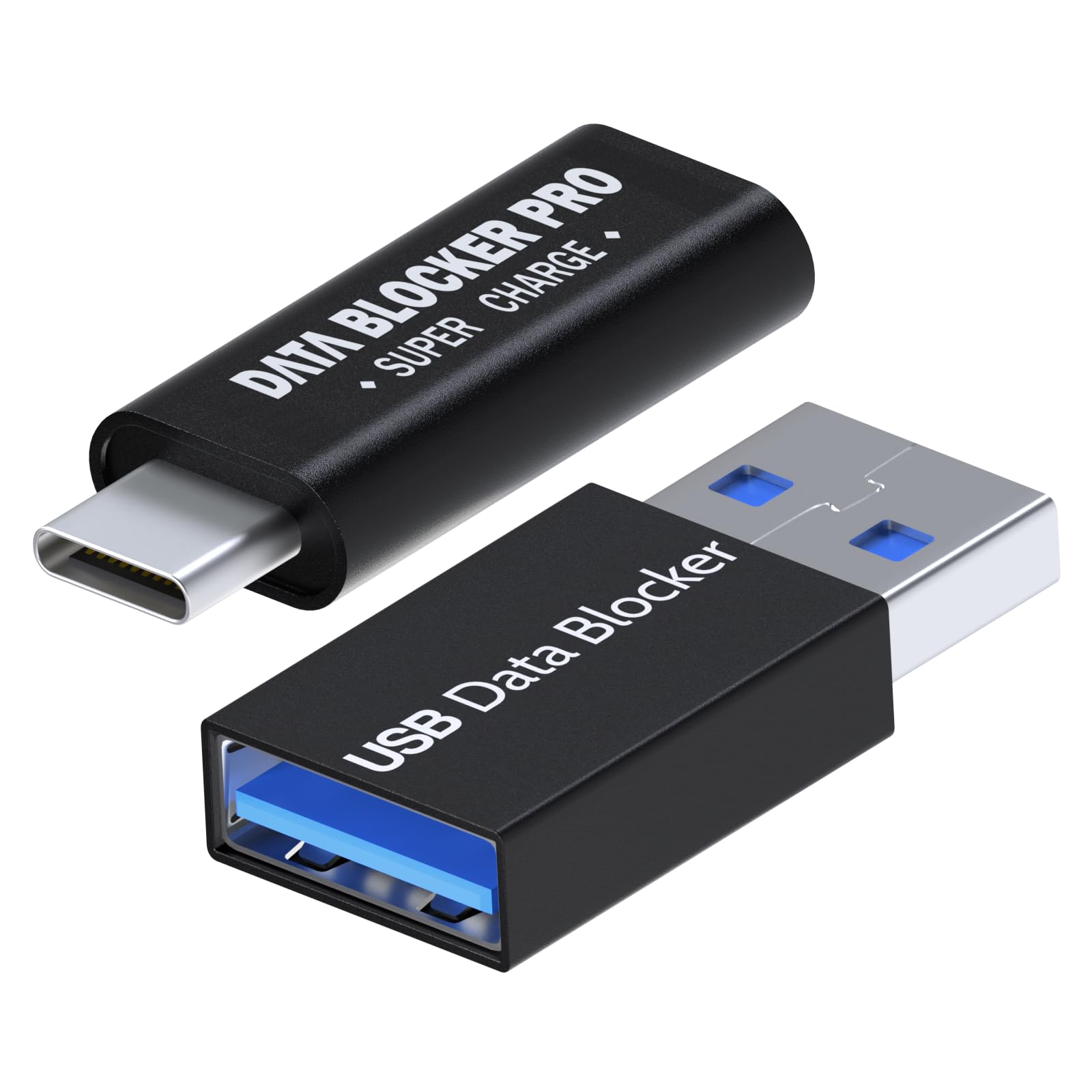 USB Data Blocker 2-Pack - USB-C & USB-A Charge-Only Adapter for Safe Charging - Prevent Juice Jacking for Travel & Public Use