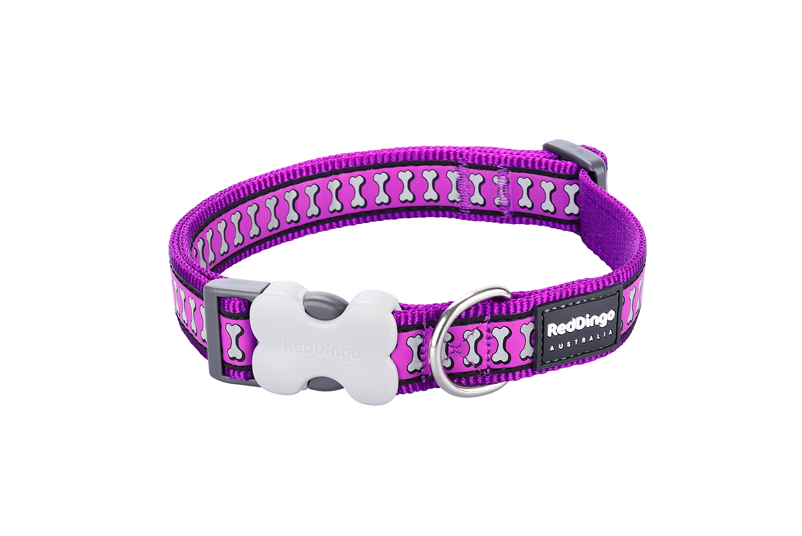 Red Dingo Reflective Dog Collar - Small Purple Adjustable Nylon Pet Collar for Safety & Visibility - Perfect for Night Walks, Jogging & Outdoor Adventures