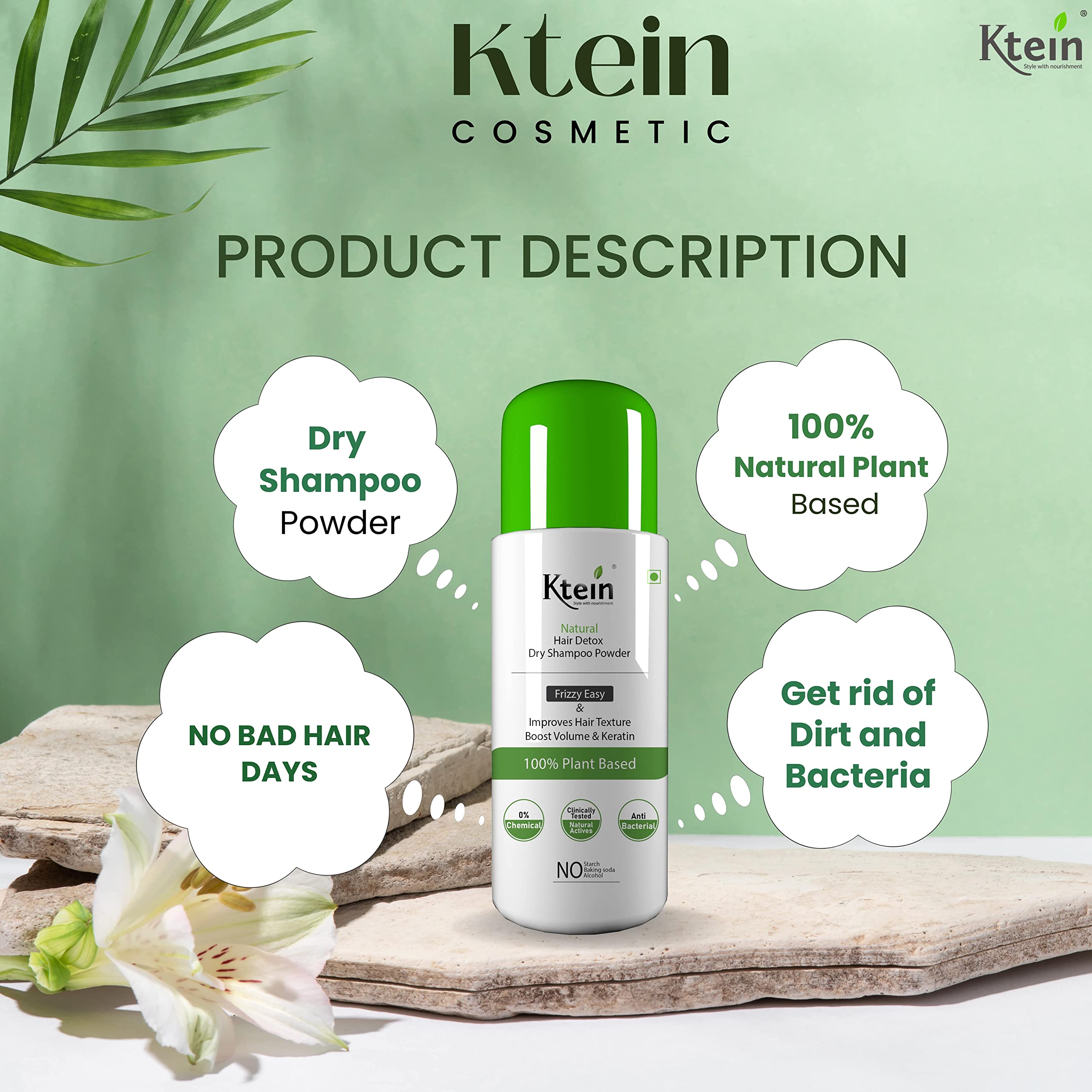 Ktein Natural Detox Dry Shampoo for Oily Hair - Volumizing & Refreshing Hair Care Solution | Perfect for Travel, Gym & Busy Mornings