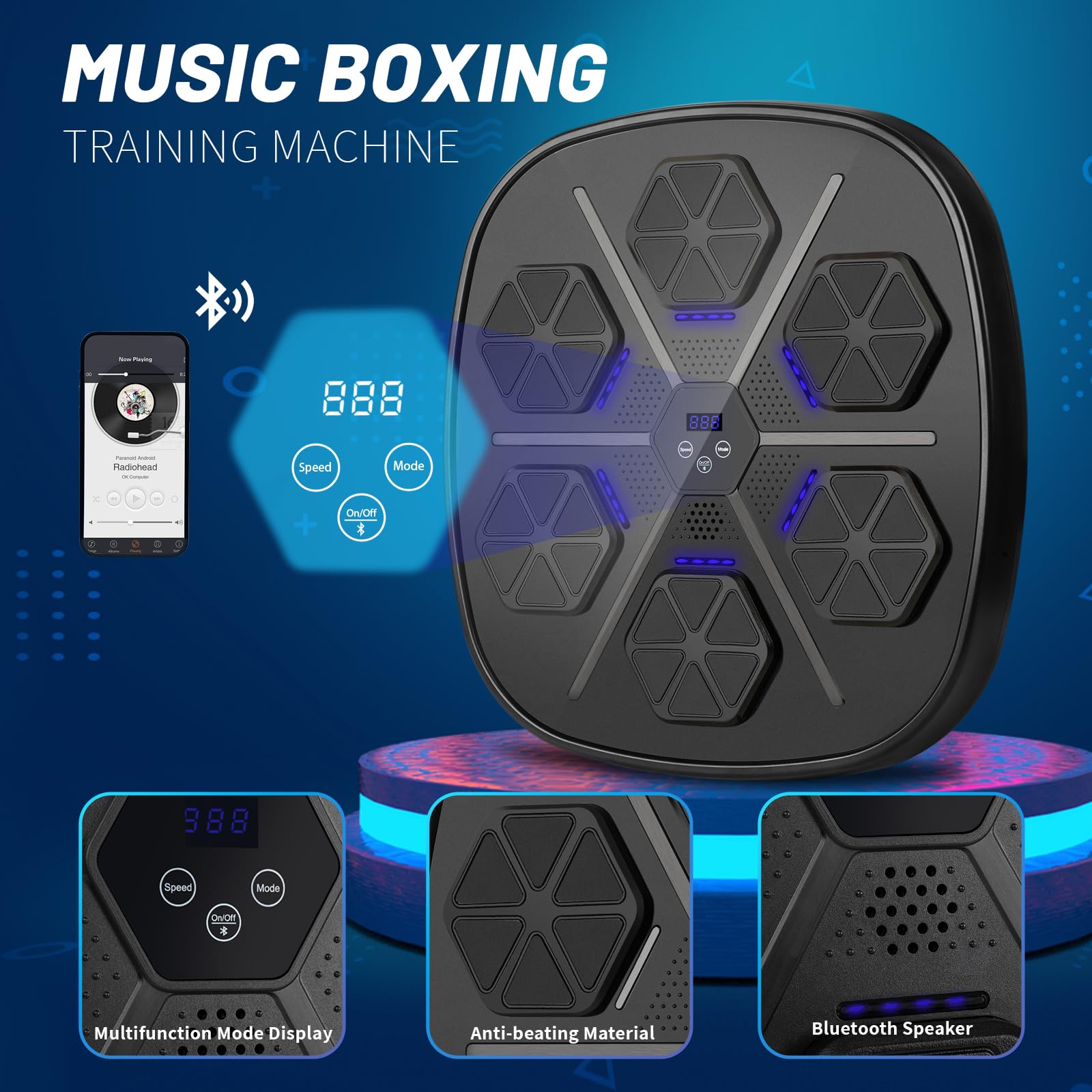 Smart Musical Boxing Machine for Adults - Wall Mounted Punching Bag with Music for Home Gym & Fitness Training - Perfect for Stress Relief, Cardio Workouts & Boxing Practice