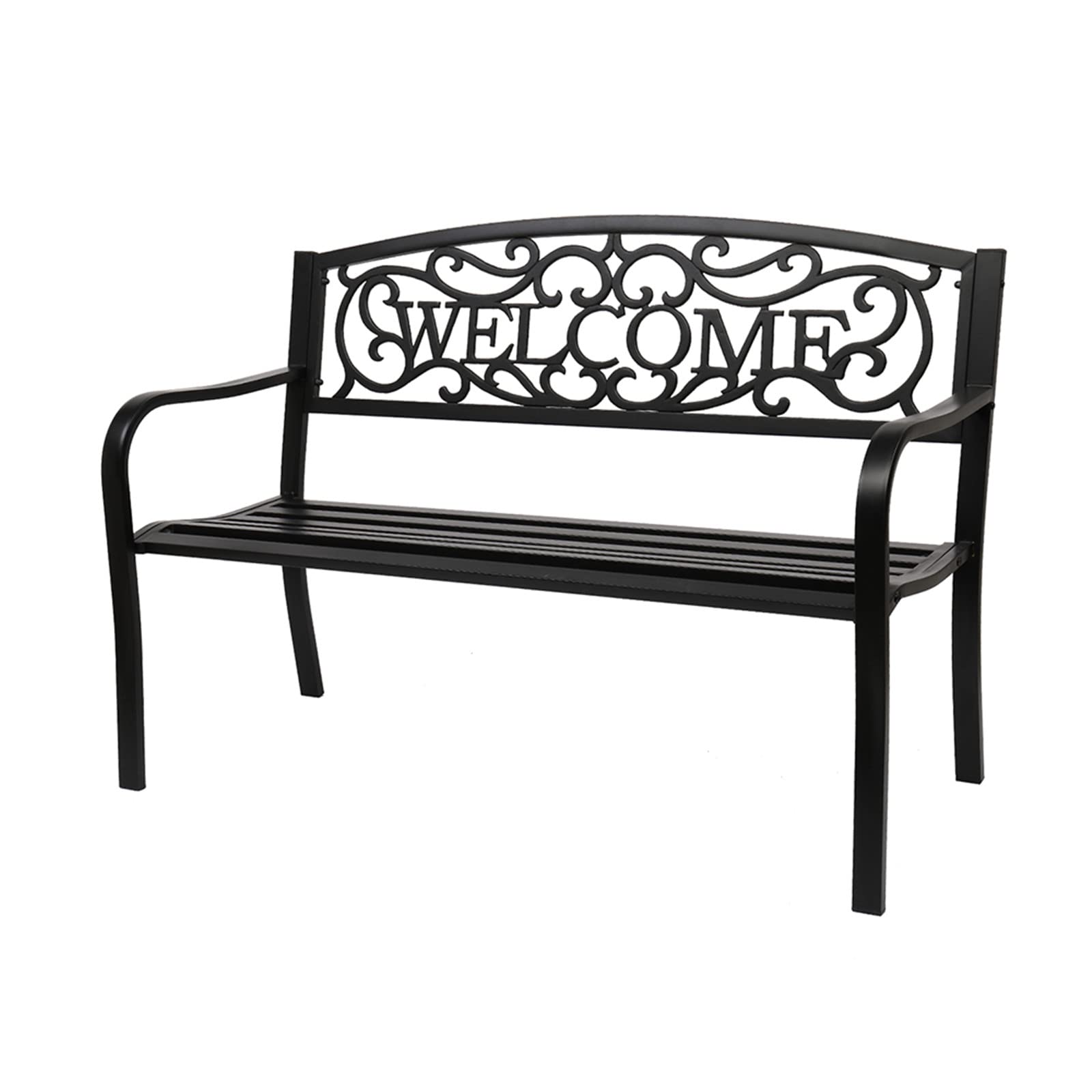 JASOYA 50 Inch Heavy Duty Outdoor Cast Iron Bench with Backrest - Durable Garden Bench for Backyard, Porch, Pathway - Perfect for Relaxing, Lounging, and Outdoor Decor