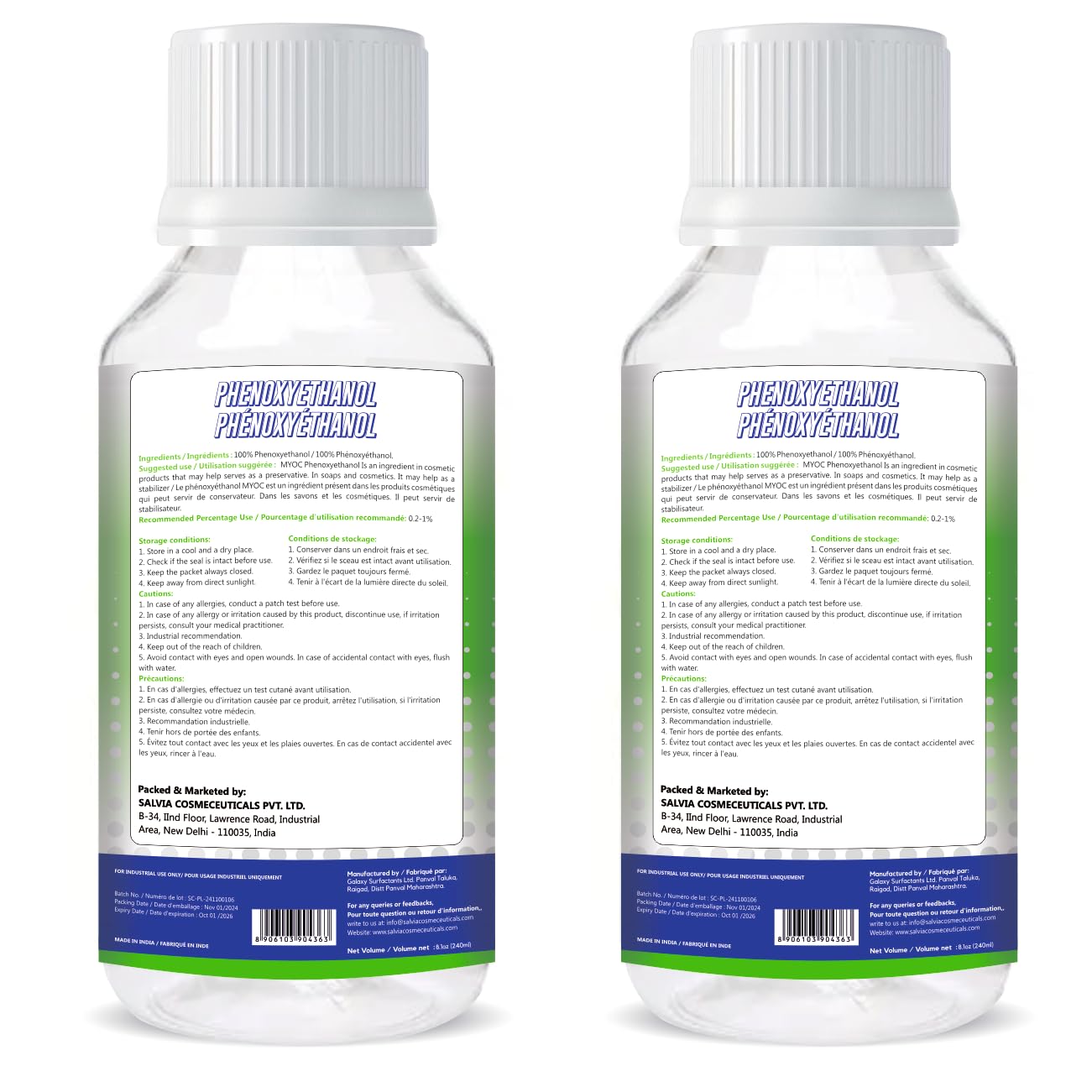 Phenoxyethanol Liquid 240ml - 2 Pack for Cosmetics & Skincare