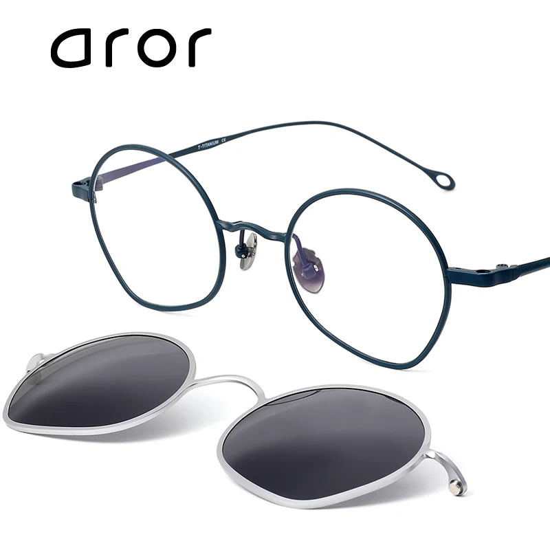 Aror Unisex Full Rim Oval Titanium Eyeglasses with Clip-On Sunglasses - Lightweight & Durable Frame for Men & Women - Perfect for Driving, Reading & Outdoor Activities