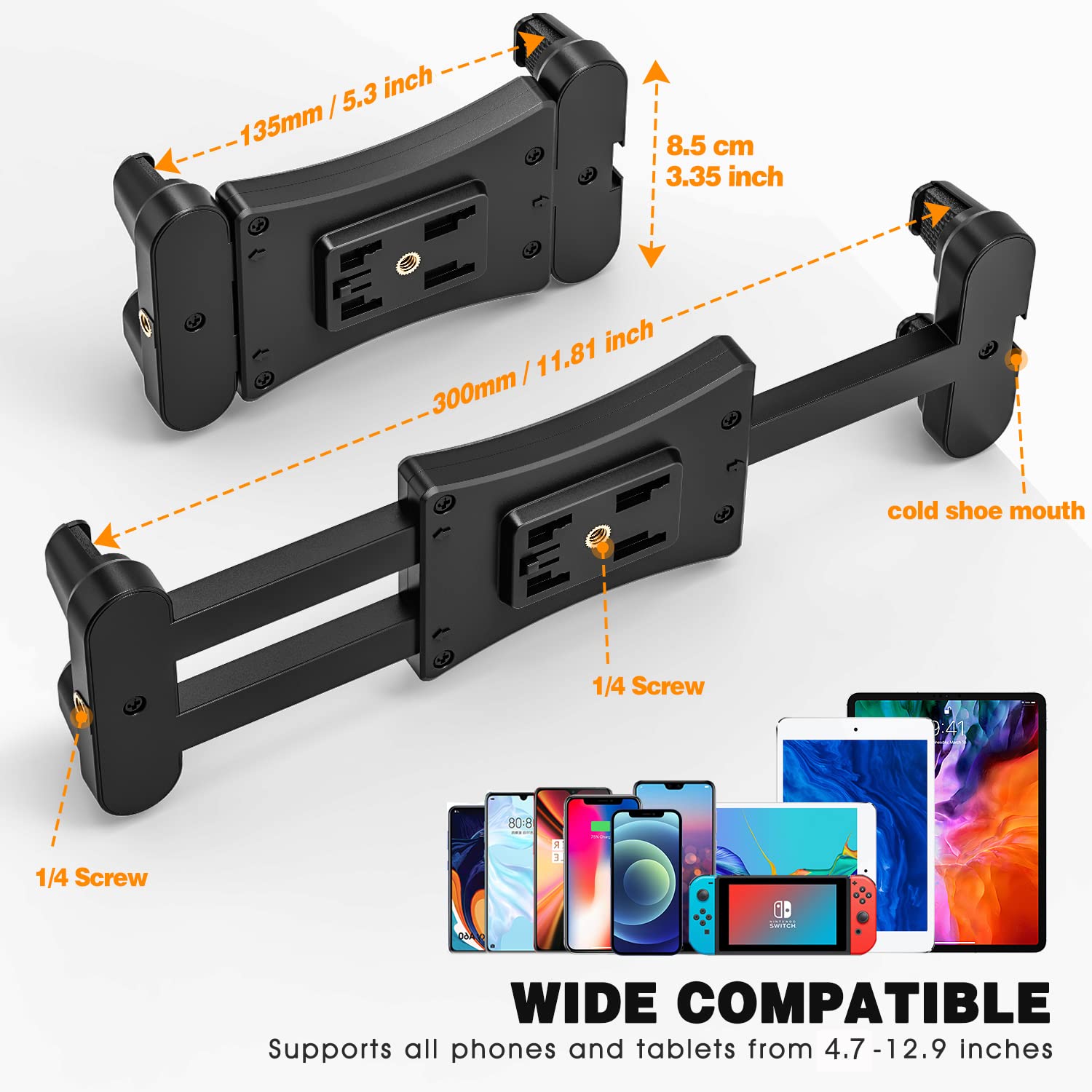 Cenawin Tablet Tripod Stand with Ball Head, Universal Tablet Holder for Selfie Stick, Monopod, Camera - Compatible with iPad Pro, iPad Air, iPad Mini & 4.7