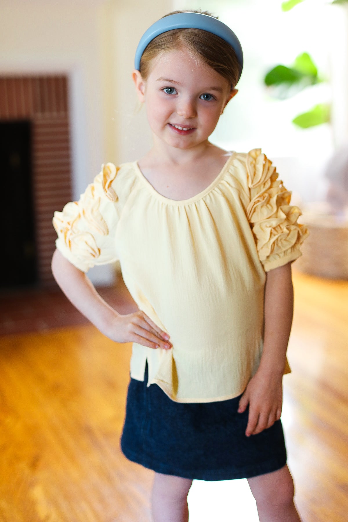 Stylish Lemon Yellow Ruffle Sleeve Side Slit Blouse - Perfect for Summer Outfits, Date Nights & Casual Wear