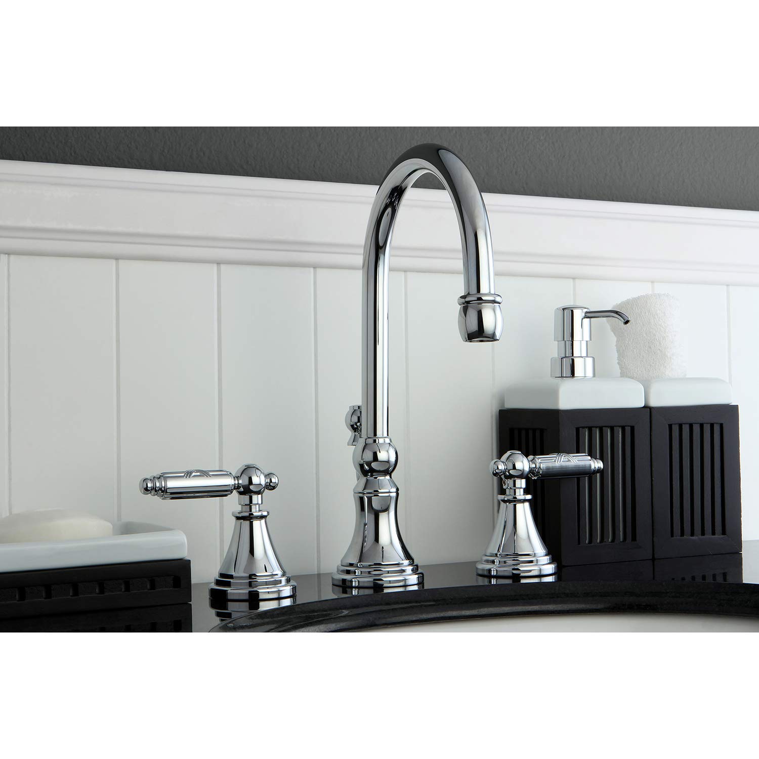 Kingston Brass FS2981GL Widespread Bathroom Faucet with Brass Pop-Up Drain, Polished Chrome Finish - Perfect for Modern Vanities and Guest Bathrooms