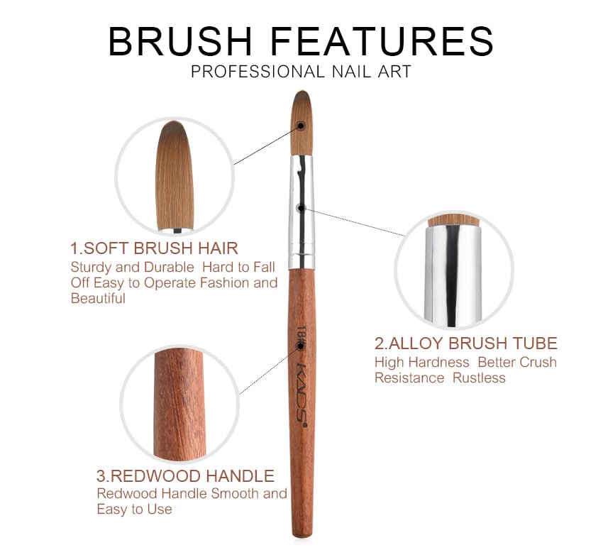 Professional Kolinsky Acrylic Nail Brush - Red Wooden Handle Salon Brush for Acrylic Nails (Size 18#) - Perfect for Nail Art, Extensions & Salon Manicures