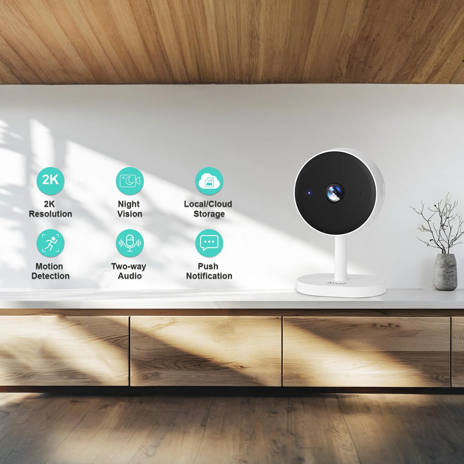 2K Indoor Security Camera with AI Motion Detection & Night Vision - Baby & Pet Monitor for Home Security