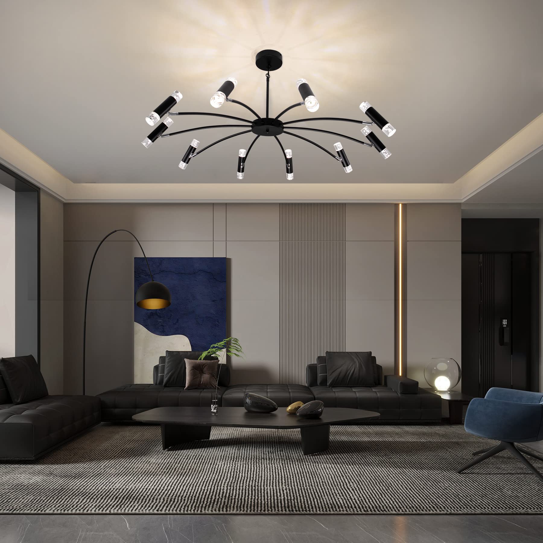 Modern LED Ceiling Light - Dimmable Black Chandelier, Adjustable 10-Light Sputnik Pendant Lamp for Living Room, Bedroom, Kitchen Island & Foyer (3000K-6500K) | Energy Efficient Bubble Design Lighting Fixture for Home & Office Decor