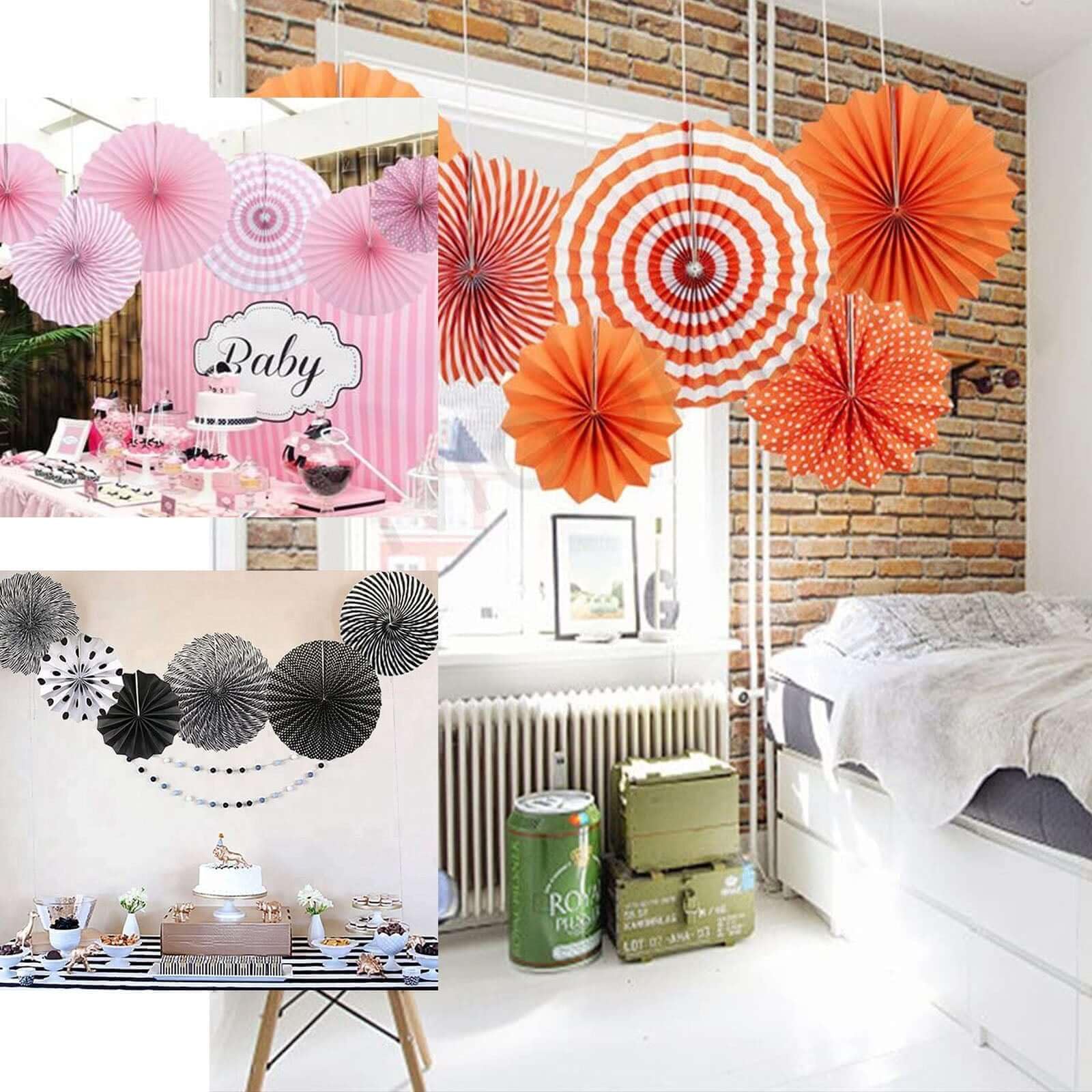 Efavormart 6-Pack Black & White Paper Fan Decorations - 8