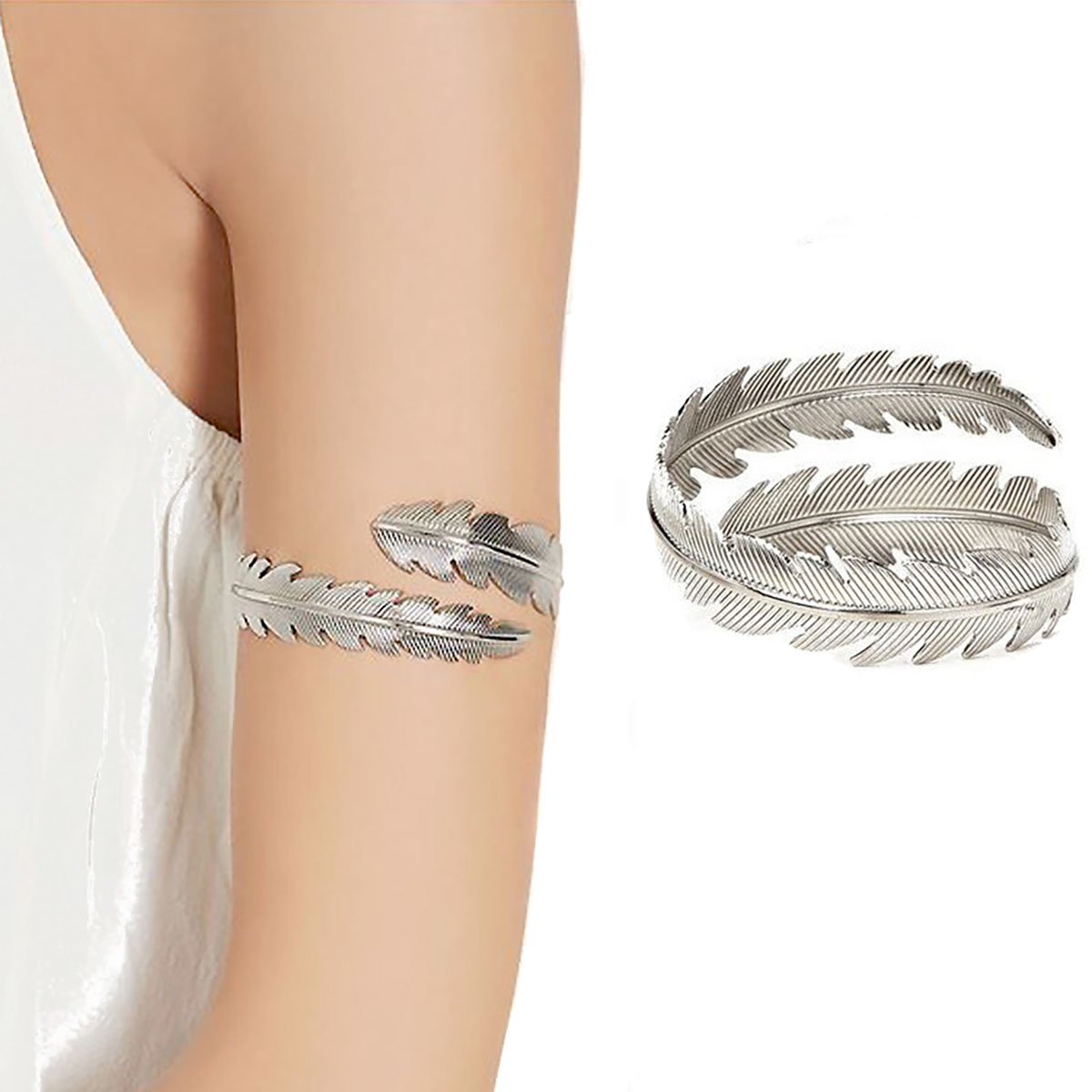 Elegant Women's Metal Feather Leaf Bracelet - Boho Gypsy Arm Cuff Bangle for Bridal, Wedding, and Festival - Perfect for Boho Chic, Hippie, and Vintage Fashion Styles