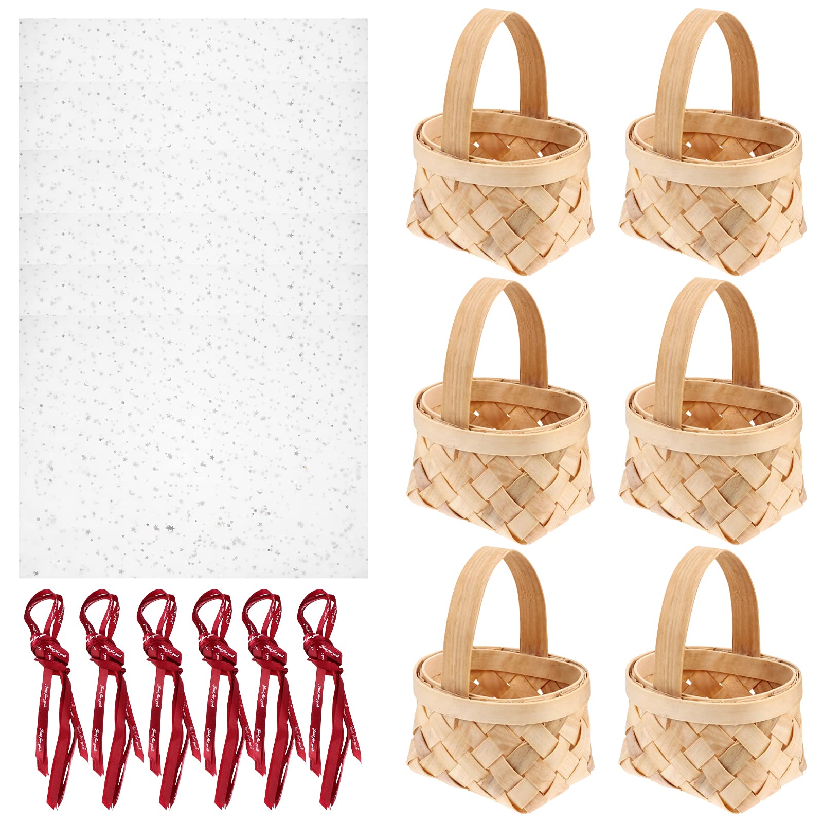 UPKOCH 6-Piece Wooden Woven Candy Basket Set - Portable Candy Box Holder for Parties, Weddings & Home Decor - Perfect for Gift Giving & Candy Display