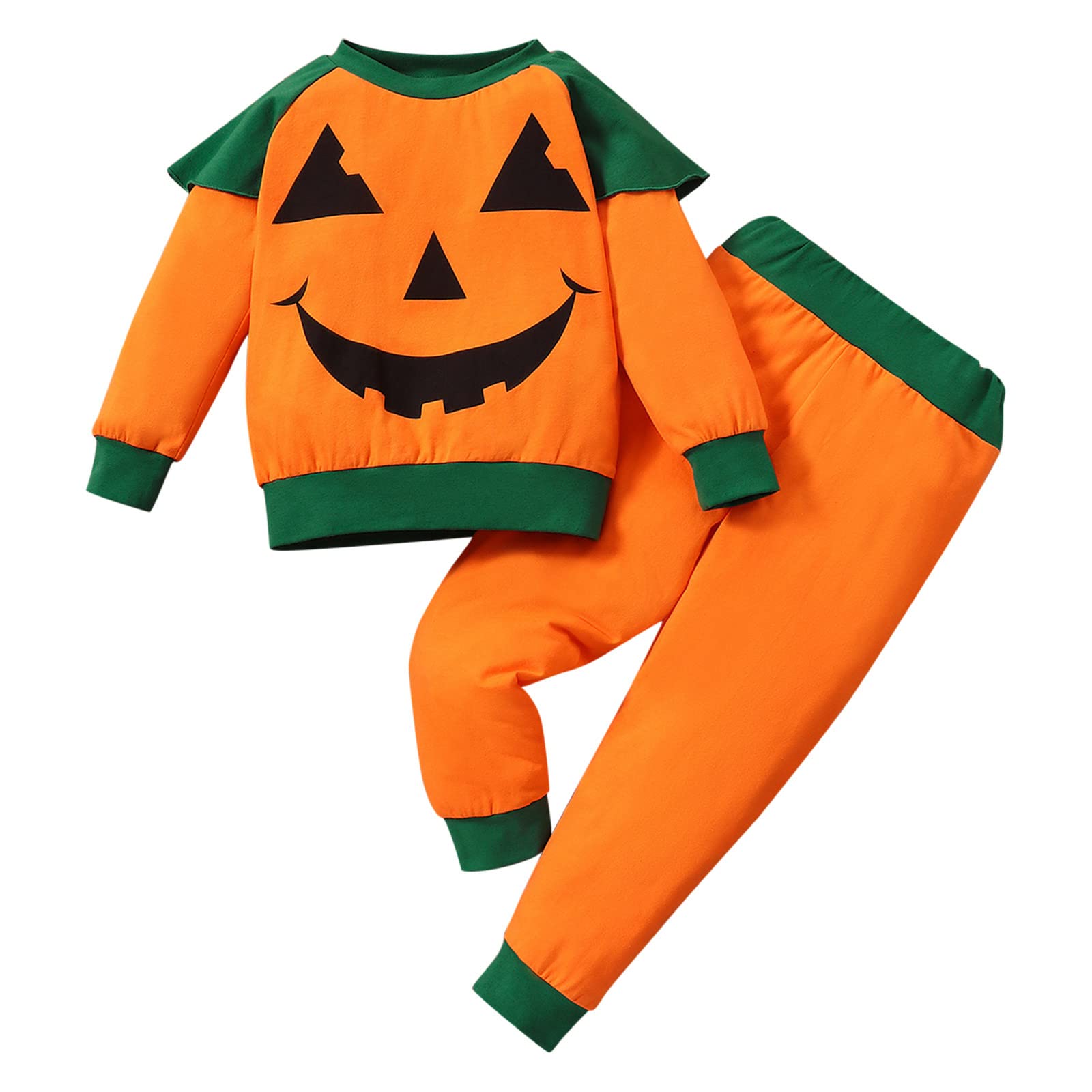 **Adorable Halloween Baby Clothes Set for Toddlers - Pumpkin Print Long Sleeve Top & Pants 2-Piece Outfit for Girls & Boys - Perfect for Trick-or-Treating & Fall Family Photos**