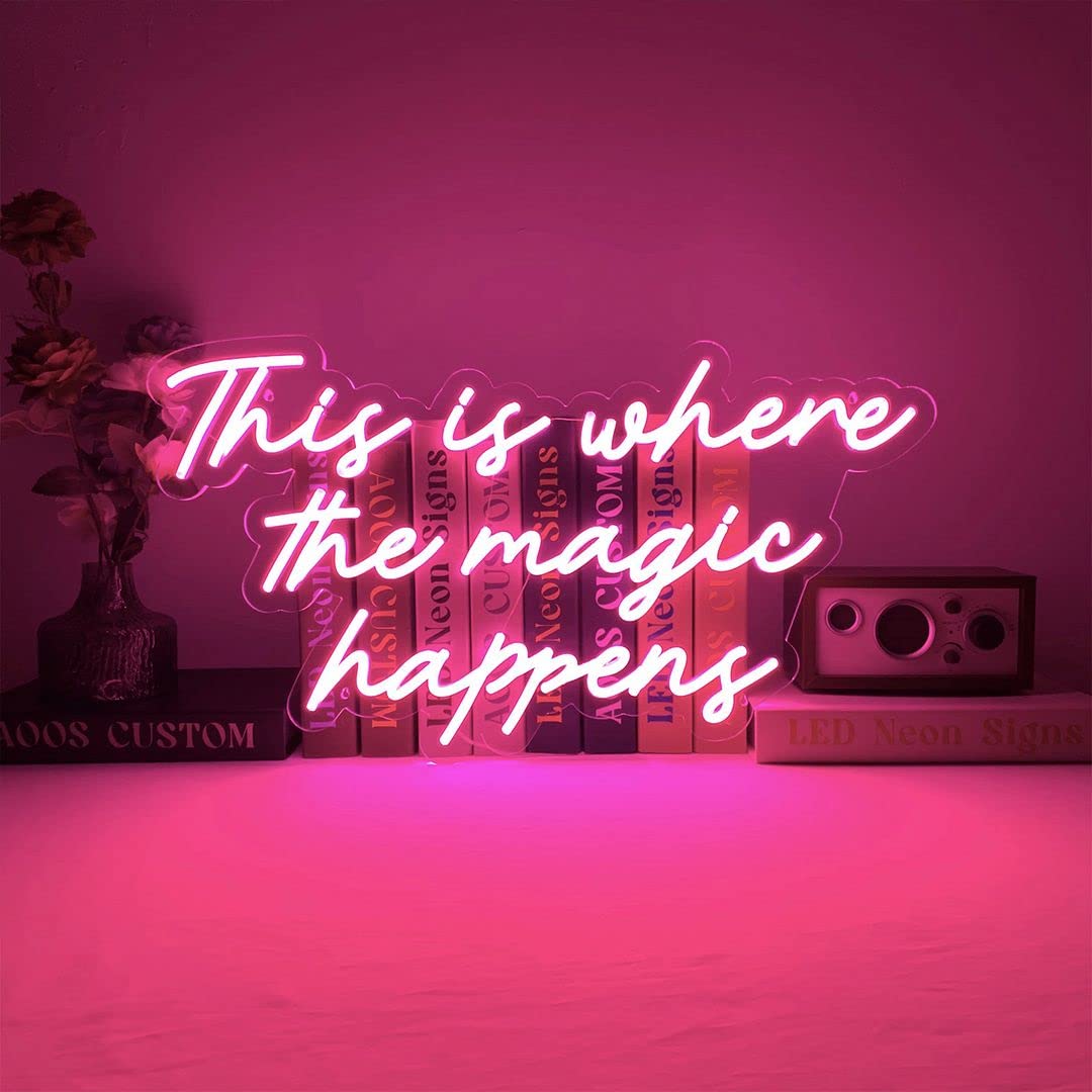 Magic Happens Neon Sign - Custom Wall Decor for Bedroom, Home, Wedding & Party | Aesthetic Room Lighting for Bathroom & Kitchen | Perfect for Gifts & Events