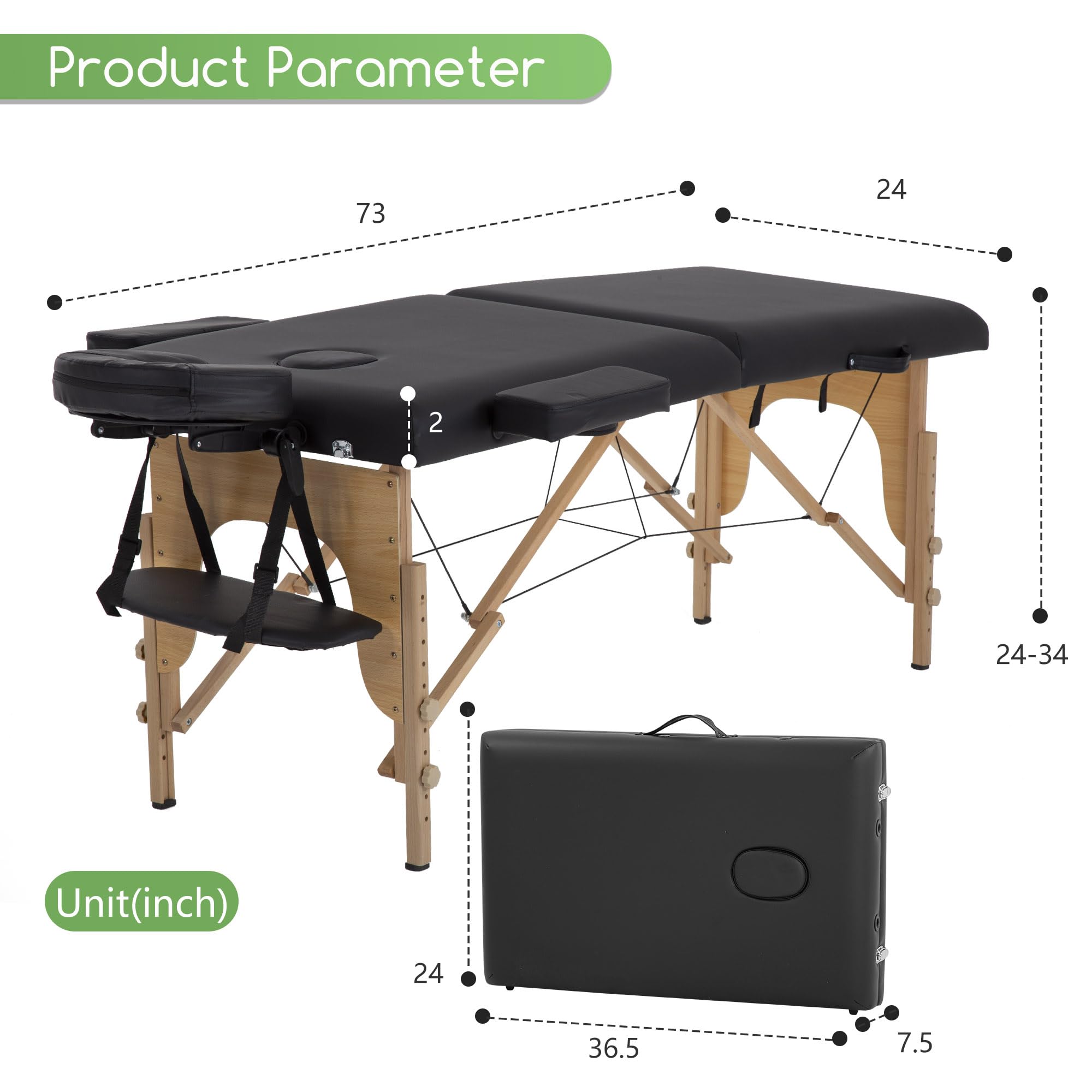 Portable Massage Table 24 Inch Wide - Adjustable Height Folding Spa Bed with Towel Hanger, Oil Pouch & Non-Woven Bag | Professional Massage Therapy, Home Spa, Salon & Beauty Treatments