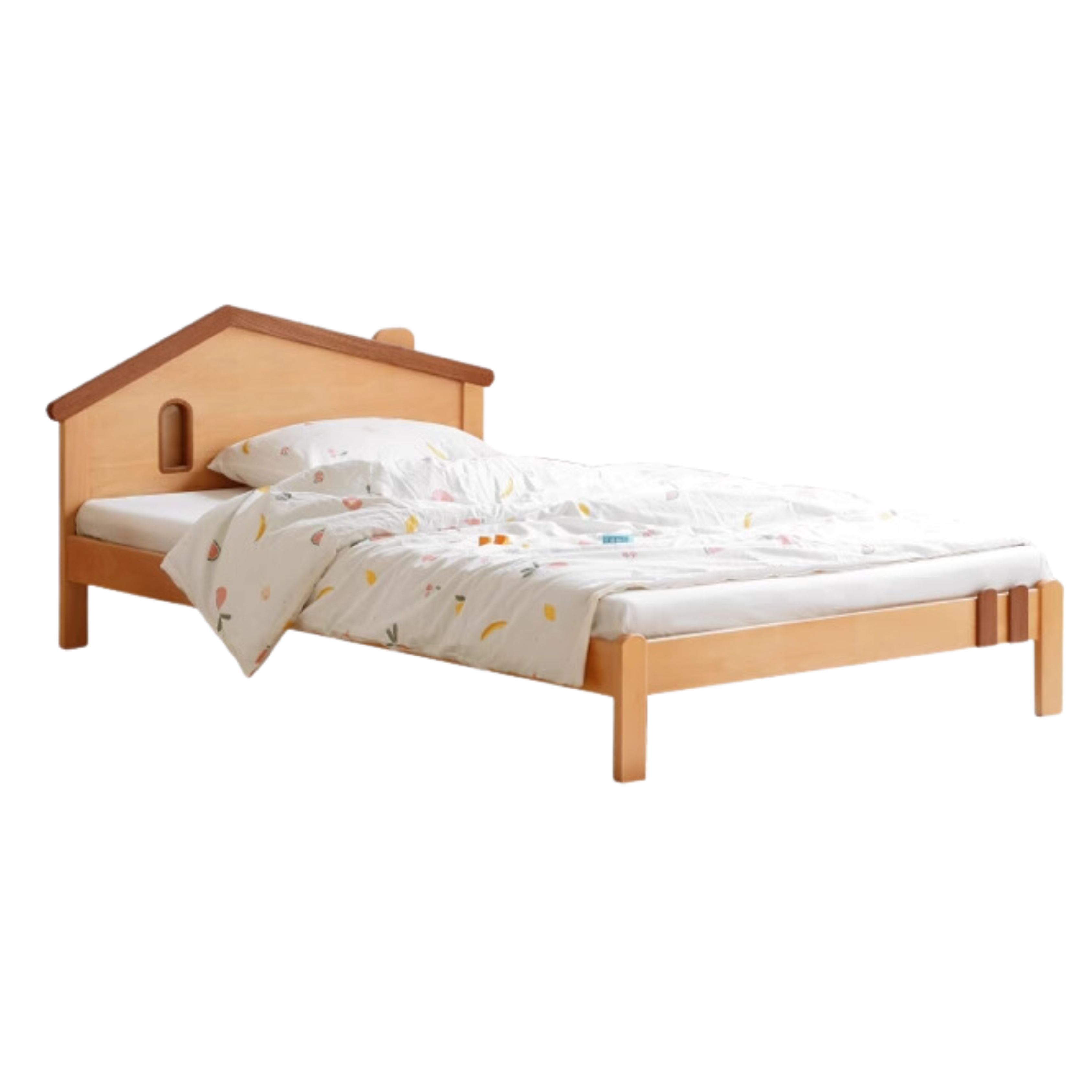 Kids Wooden Bed with Night Light - Beech & Poplar Little House Design with 15-Minute Auto Light Off - Perfect for Bedrooms, Playrooms & Cozy Sleep Spaces