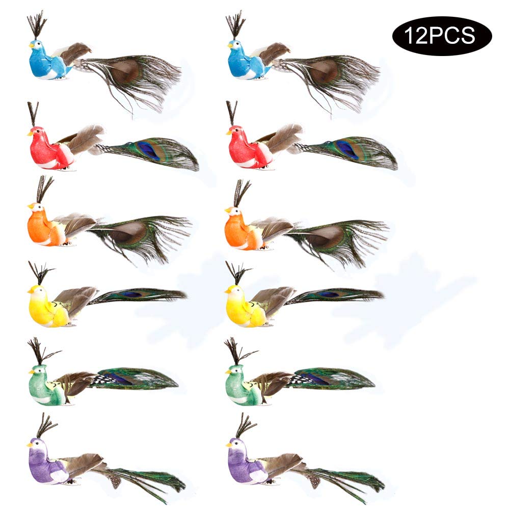 Gentlecarin Artificial Peacock Birds - 12 Pack Small Foam Peacock Models with Clips for Garden Decor, Creative Sculpture, Handcrafted Bird Ornaments | Perfect for Wedding Centerpieces, Home Decor, and Outdoor Garden Displays