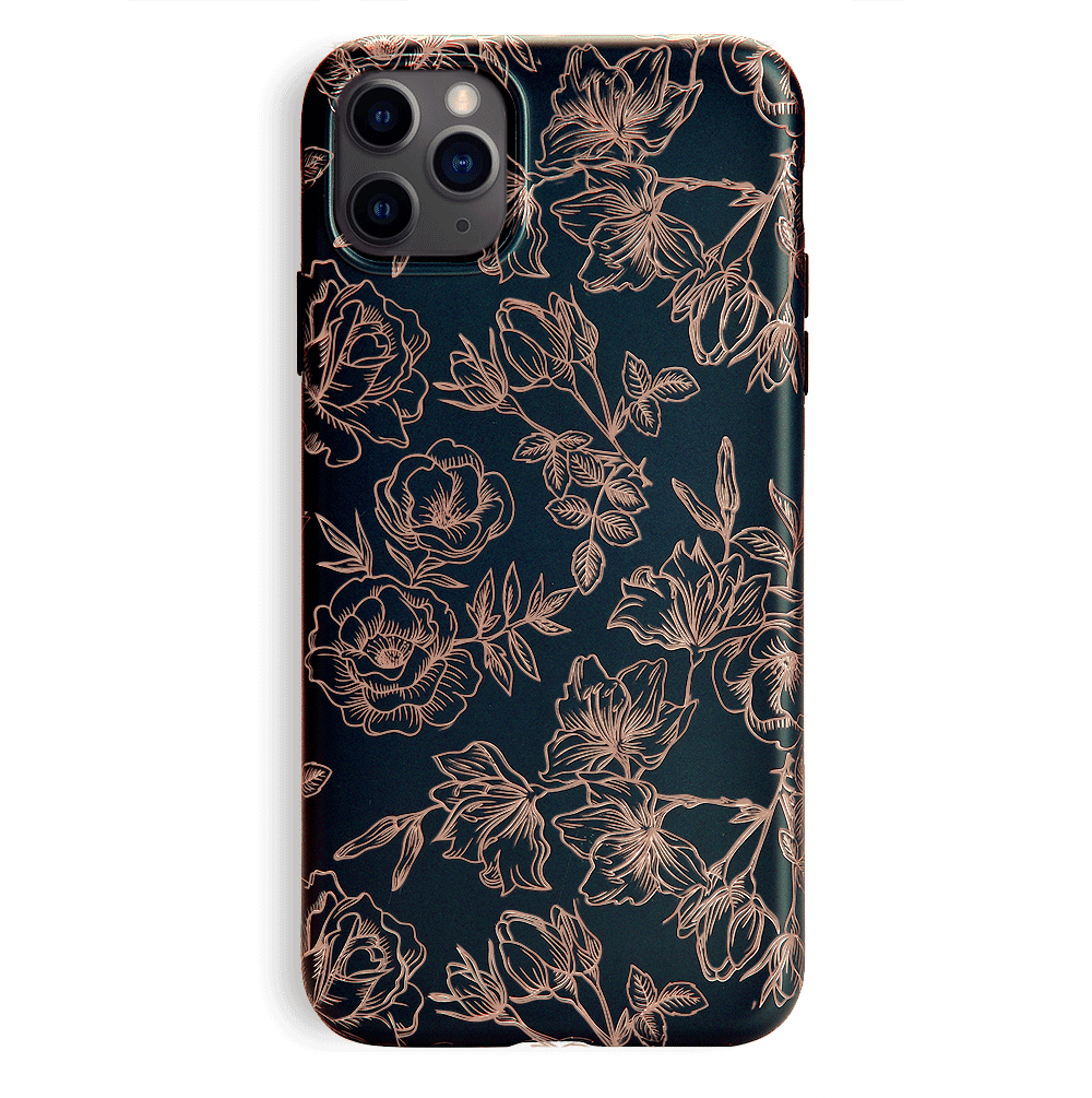 Elegant Floral Rose Gold Chrome iPhone Case - Stylish Protective Cover for iPhone 13/12/11/X - Perfect for Everyday Use, Office & Special Occasions