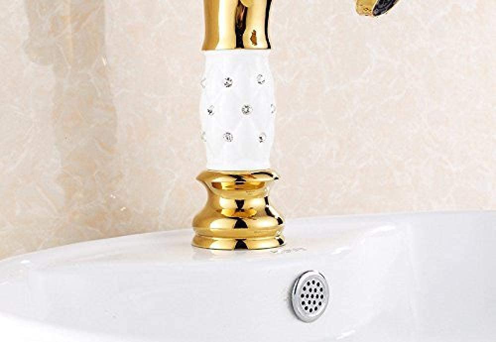 Modern Brass Gold-Plated Basin Mixer Tap - Hot & Cold Water Copper Faucet with Diamond Design for Bathroom & Kitchen Sink - Elegant & Durable Fixture for Home & Commercial Use