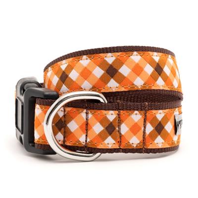 Brown & Orange Fall Check Dog Collar and Leash Set - Durable Nylon Pet Walking Accessories for Small Medium Large Dogs - Perfect for Autumn Outdoor Adventures, Training, and Daily Walks