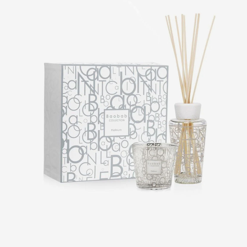 Baobab Collection My First Baobab Platinum Scented Candle & Essential Oil Diffuser Gift Set - Luxury Home Fragrance for Living Room, Bedroom & Spa Relaxation