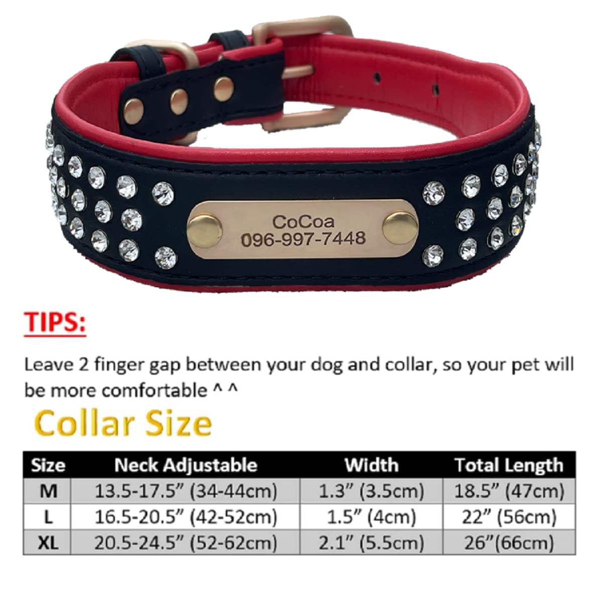 Personalized Rhinestone Dog Collar with Nameplate - Adjustable Bling Pet Collar for French Bulldog, Pitbull, Medium & Large Dogs - Pink & Black - Perfect for Training, Walks & Special Occasions