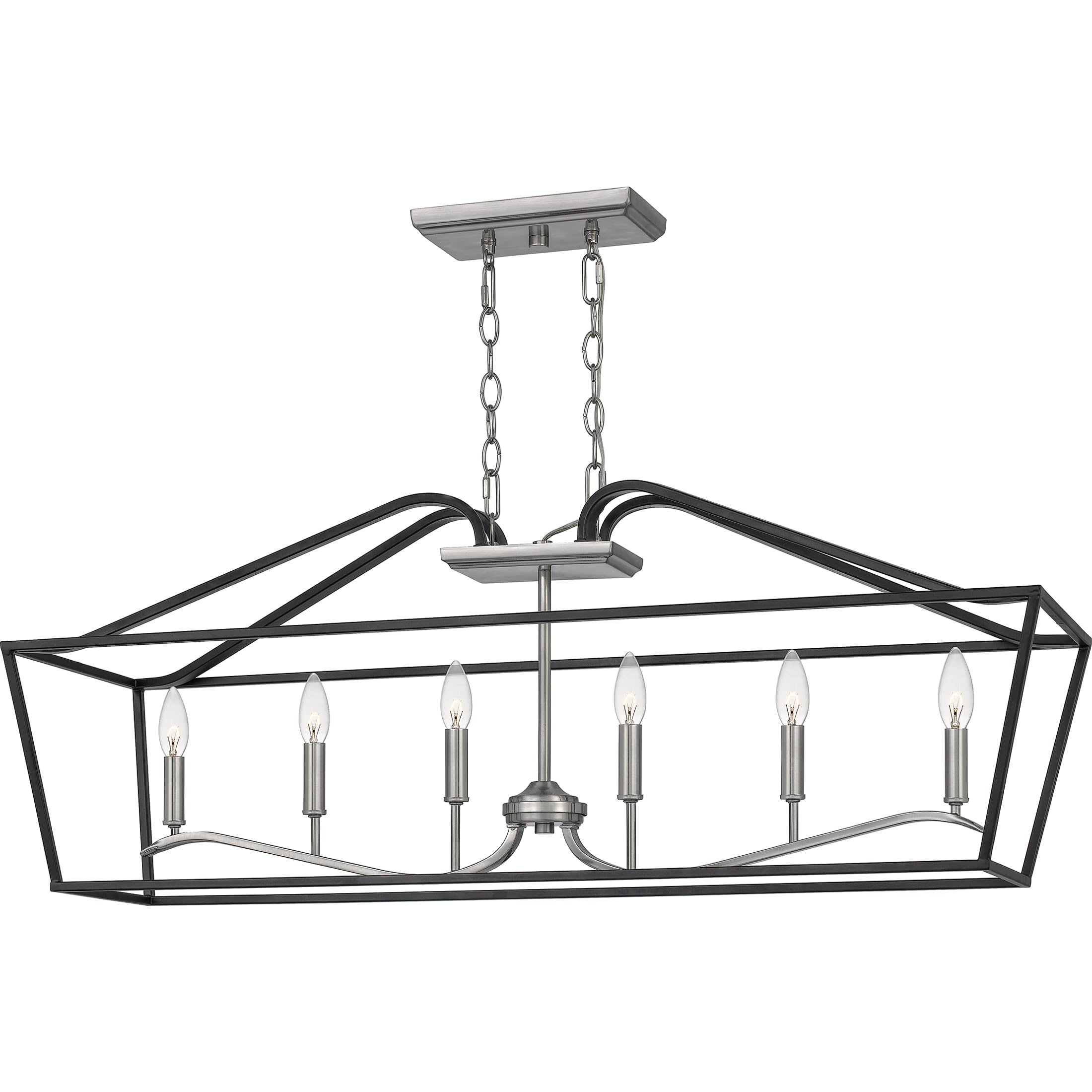 Quoizel Catalina 6-Light Matte Black Linear Chandelier - Modern LED Pendant Lighting for Dining Room, Kitchen Island & Bedroom - Dimmable Fixture with Clear Glass Shades
